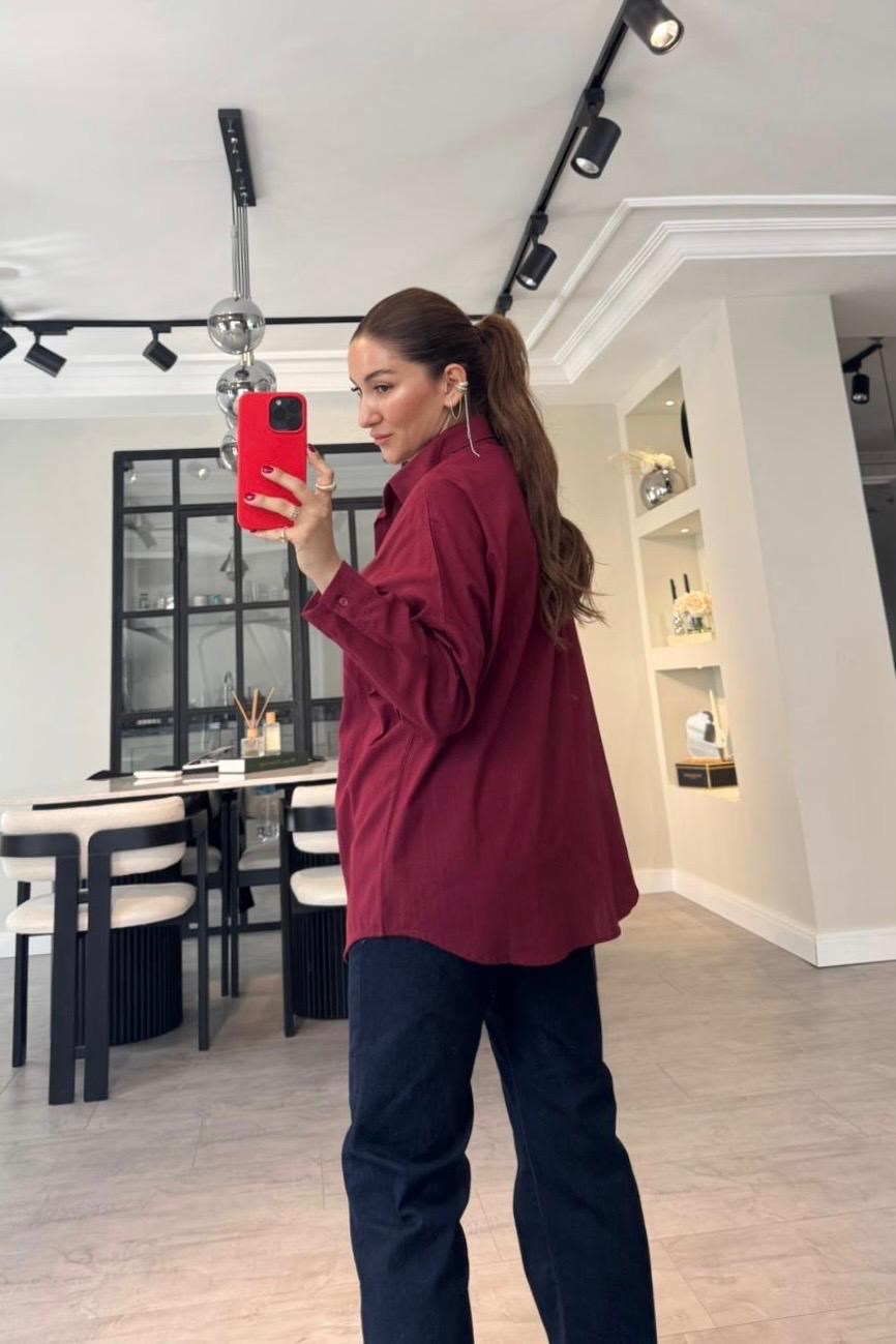 FLAMLI KETEN OVERSİZE GÖMLEK/Y139