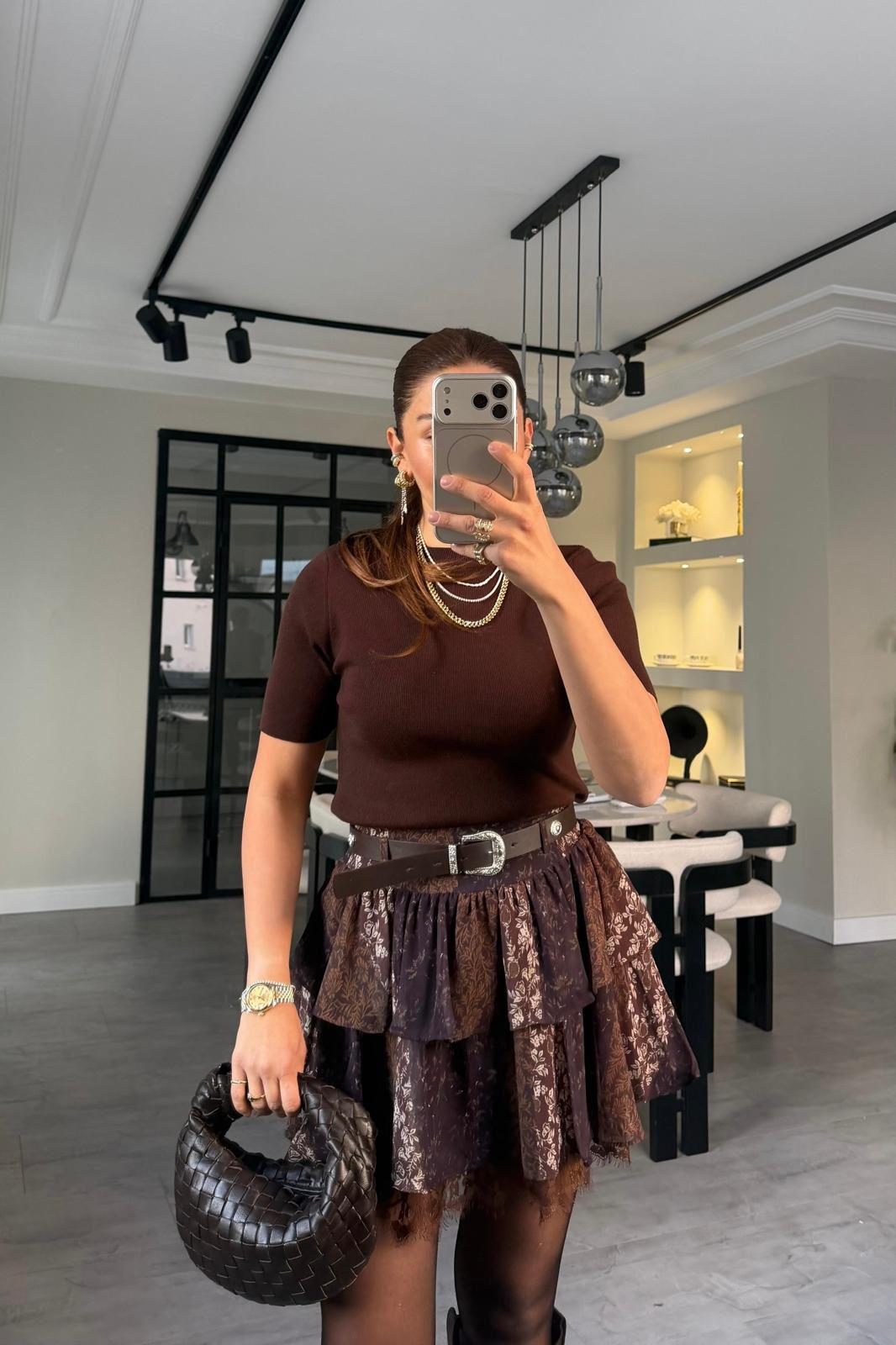 KATLI KEMERLİ ŞİFON MİNİ ETEK/37208