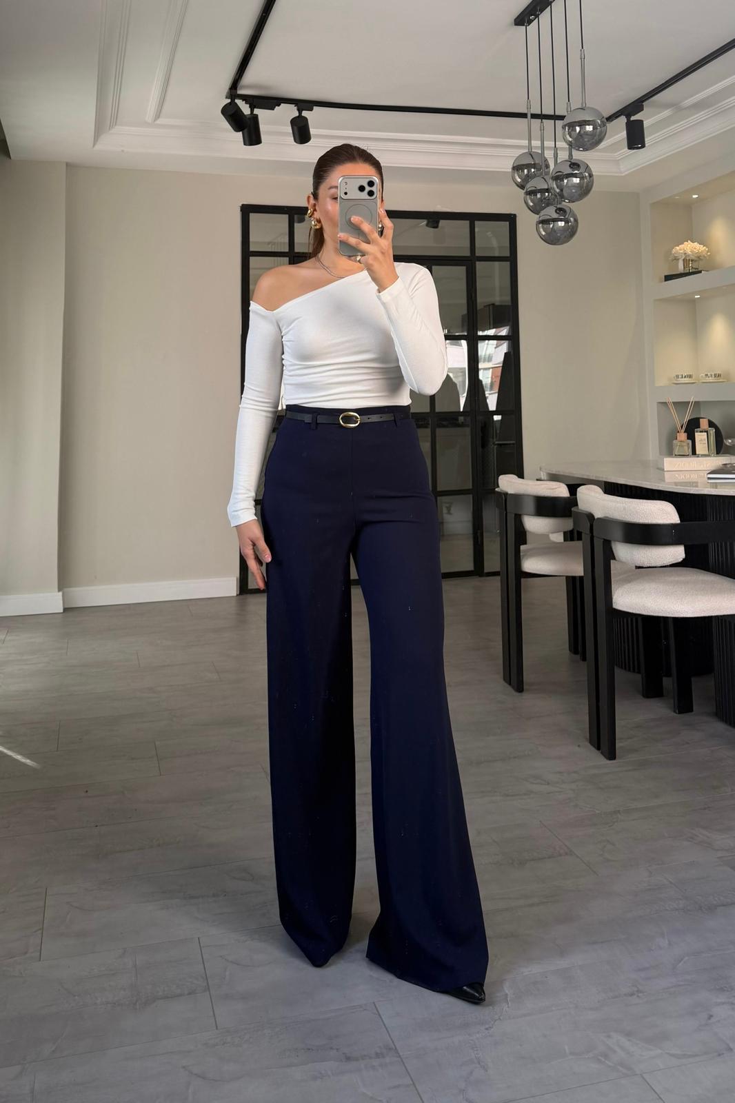 KEMERLİ GENİŞ PAÇA PALAZZO PANTOLON/9150