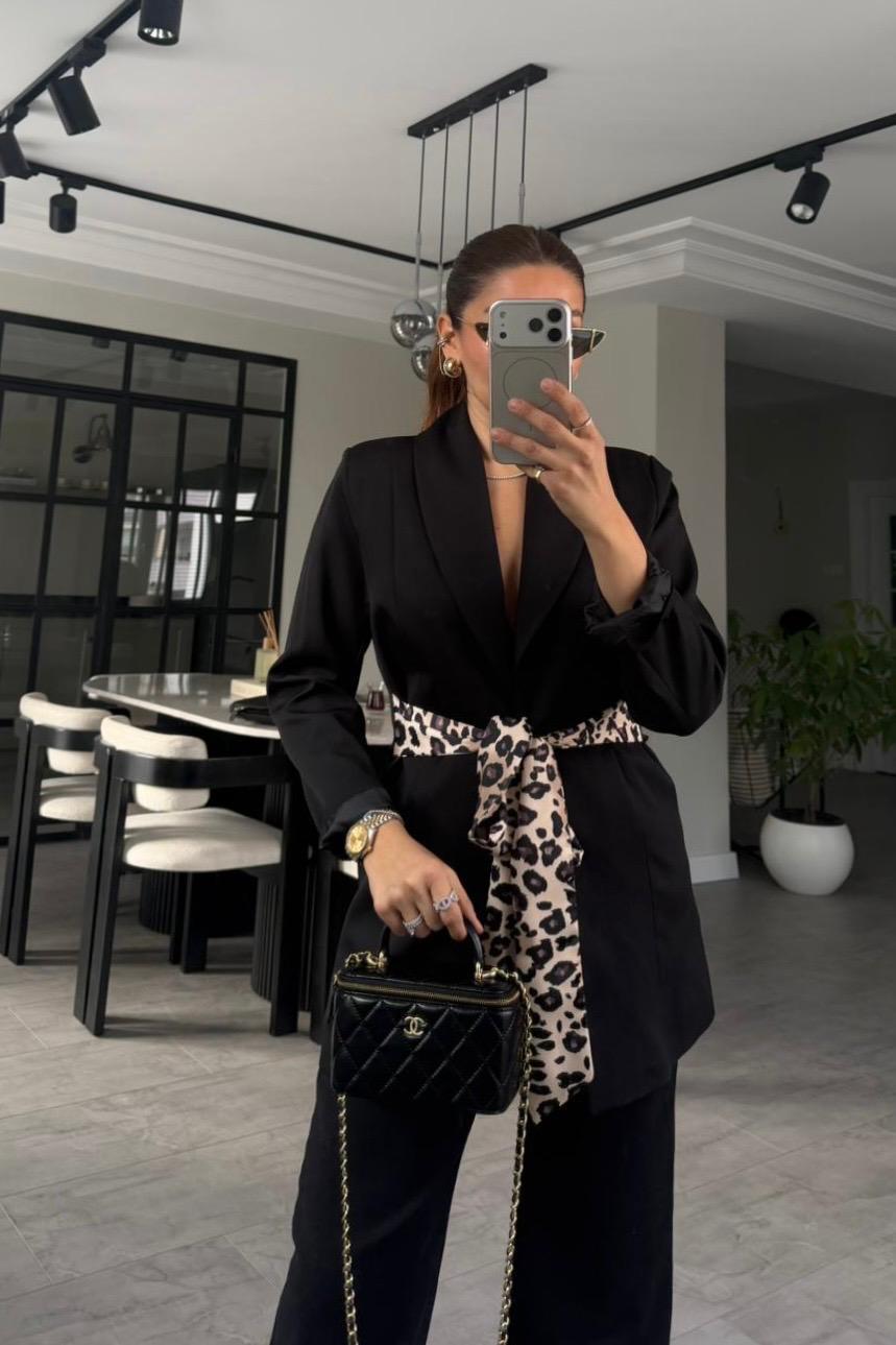 LEOPAR KUŞAKLI CEKET/7681