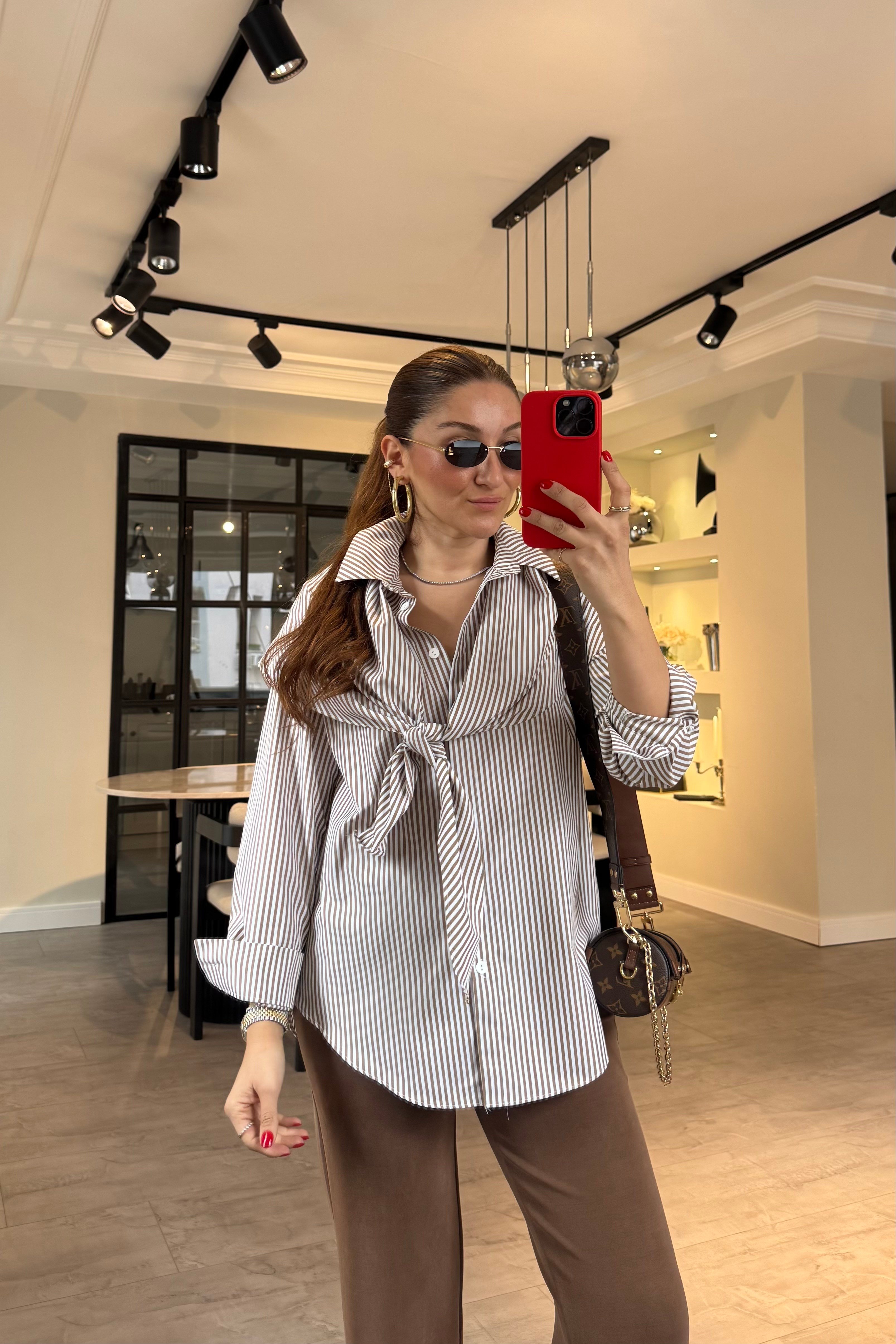 FULARLI ÇİZGİLİ GÖMLEK/7814