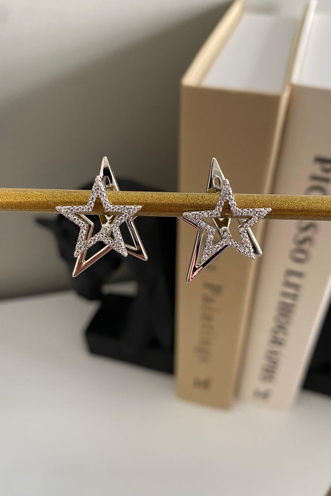 ZİRKON TAŞLI ÇİFT YILDIZ KÜPE