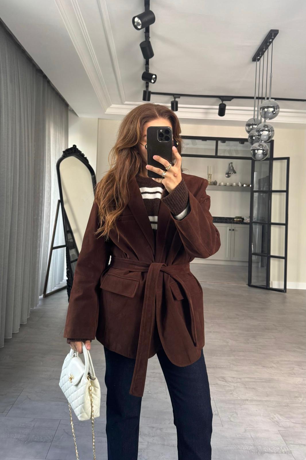 KUŞAKLI SÜET CEKET