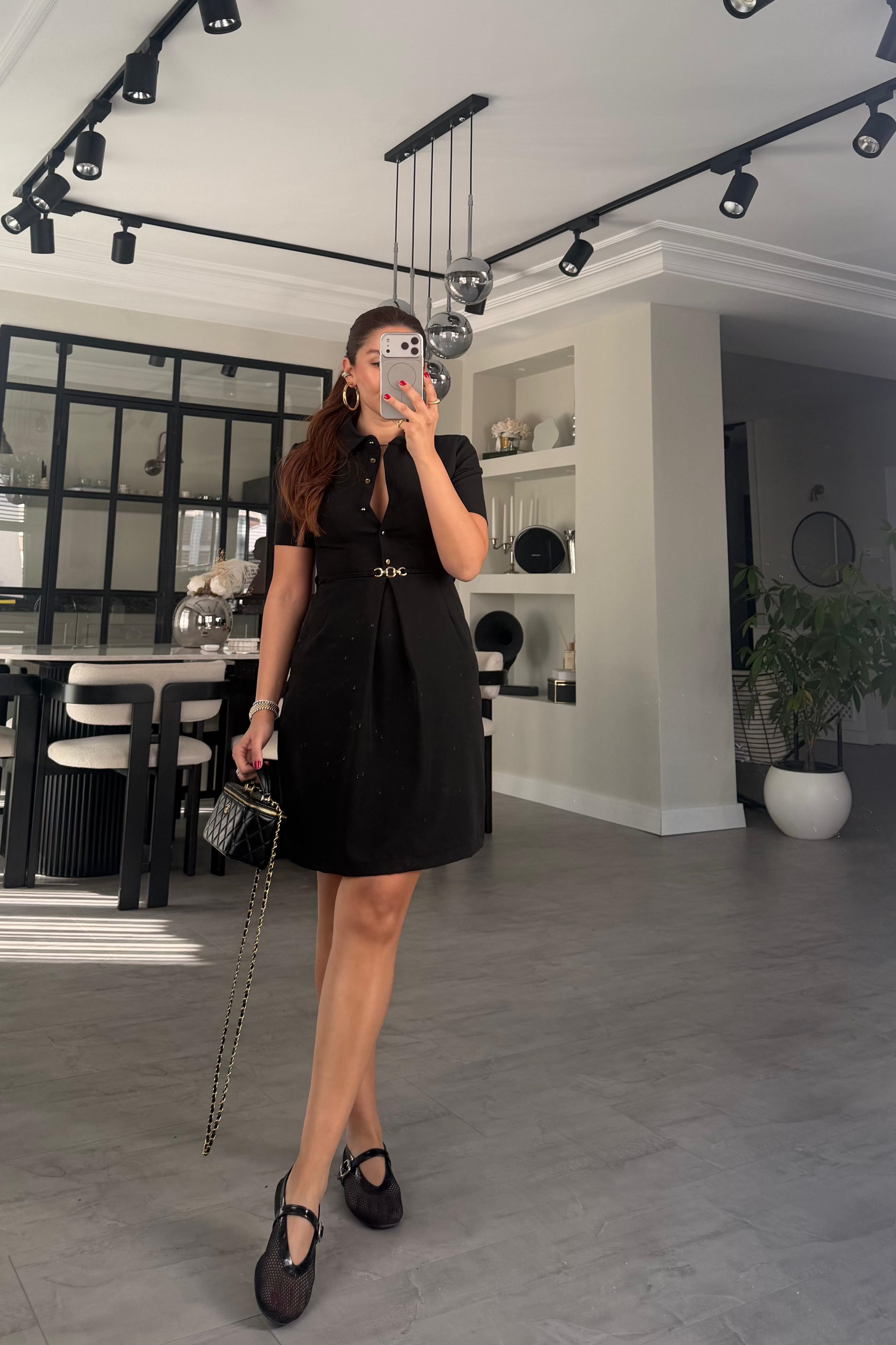 KEMERLİ KISAKOL GÖMLEK ELBİSE/10689