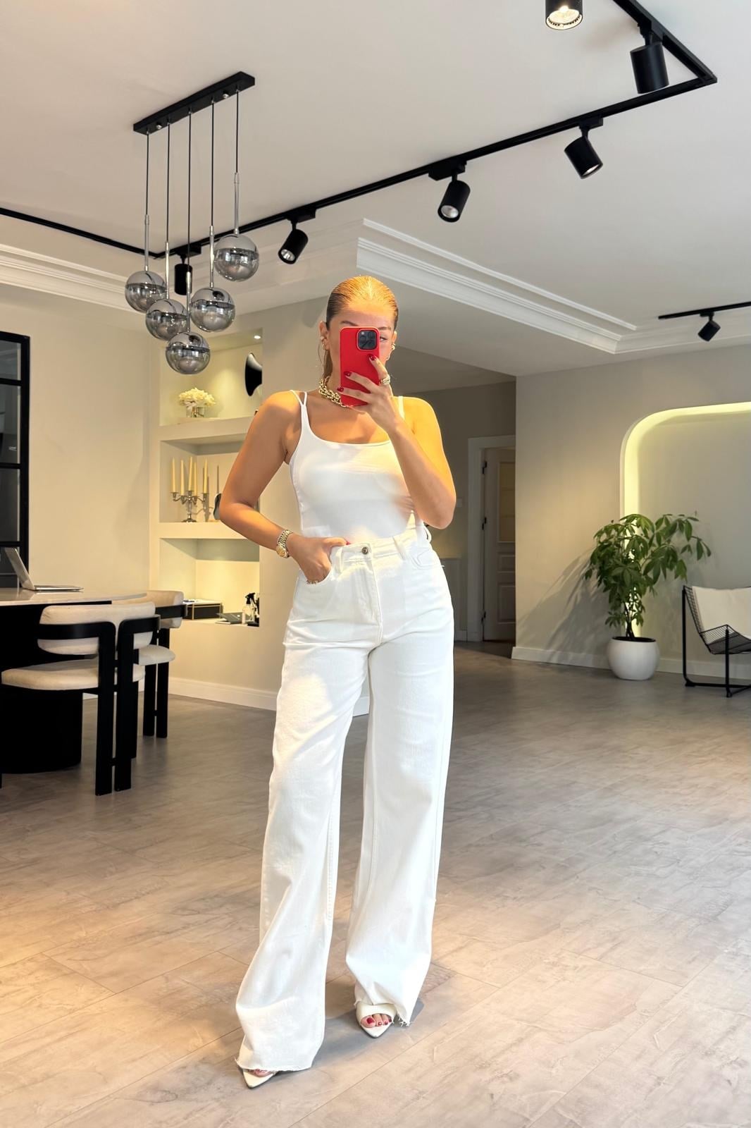 PAÇASI KESİK YÜKSEK BEL PALAZZO PANTOLON