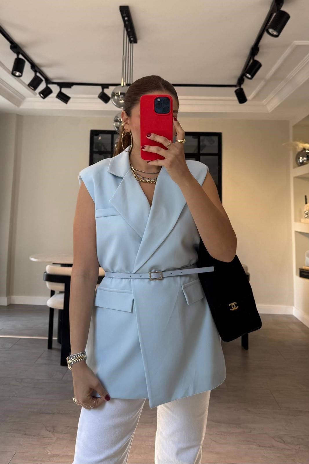 KEMERLİ POLİVİSKON OVERSİZE YELEK/6022