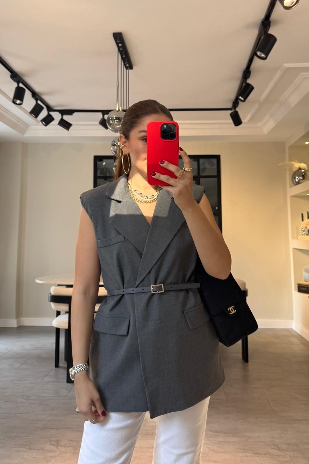 KEMERLİ POLİVİSKON OVERSİZE YELEK/6022