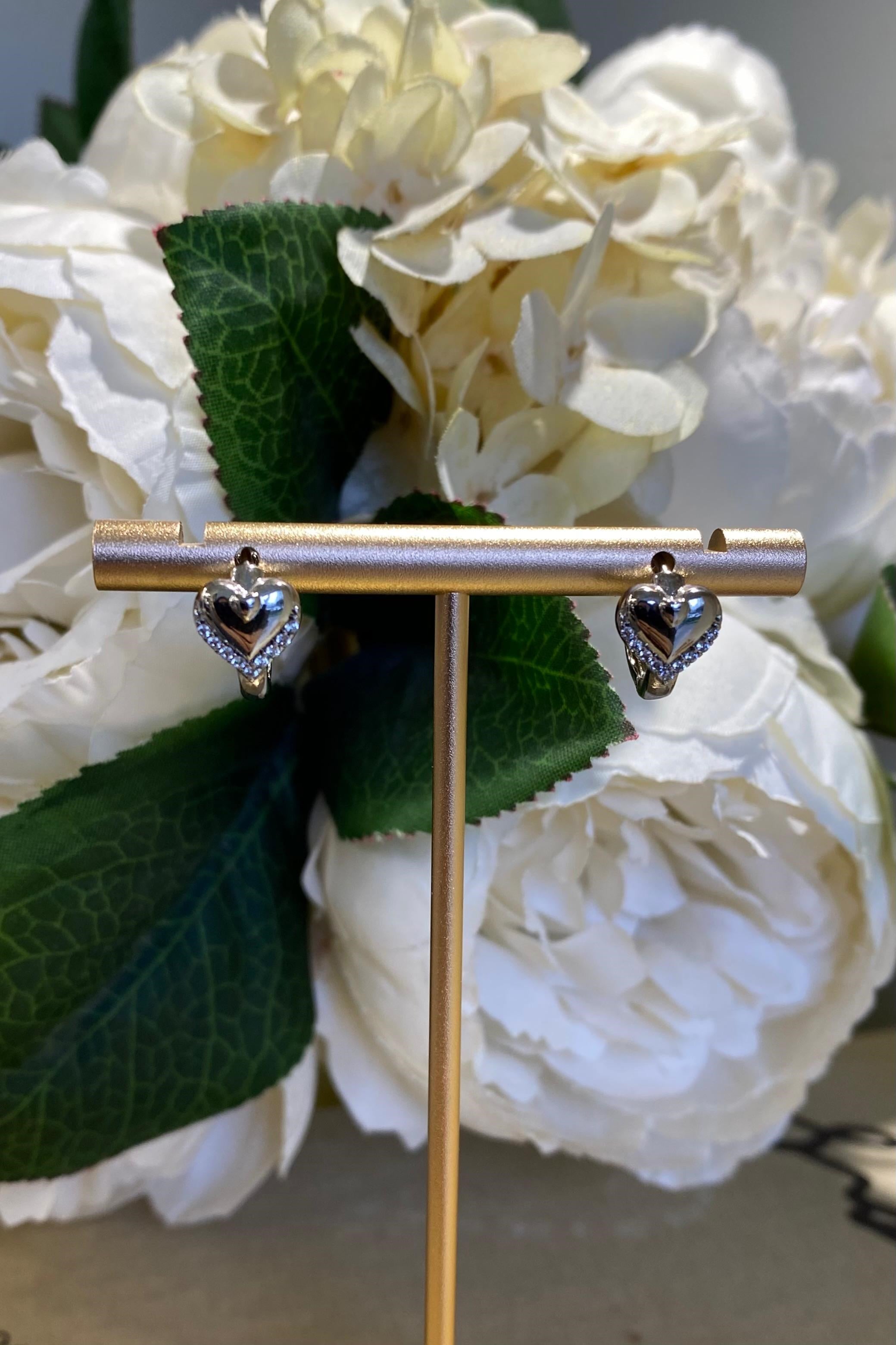 TAŞ ÇERÇEVELİ KALP HALKA KÜPE 1.5 CM