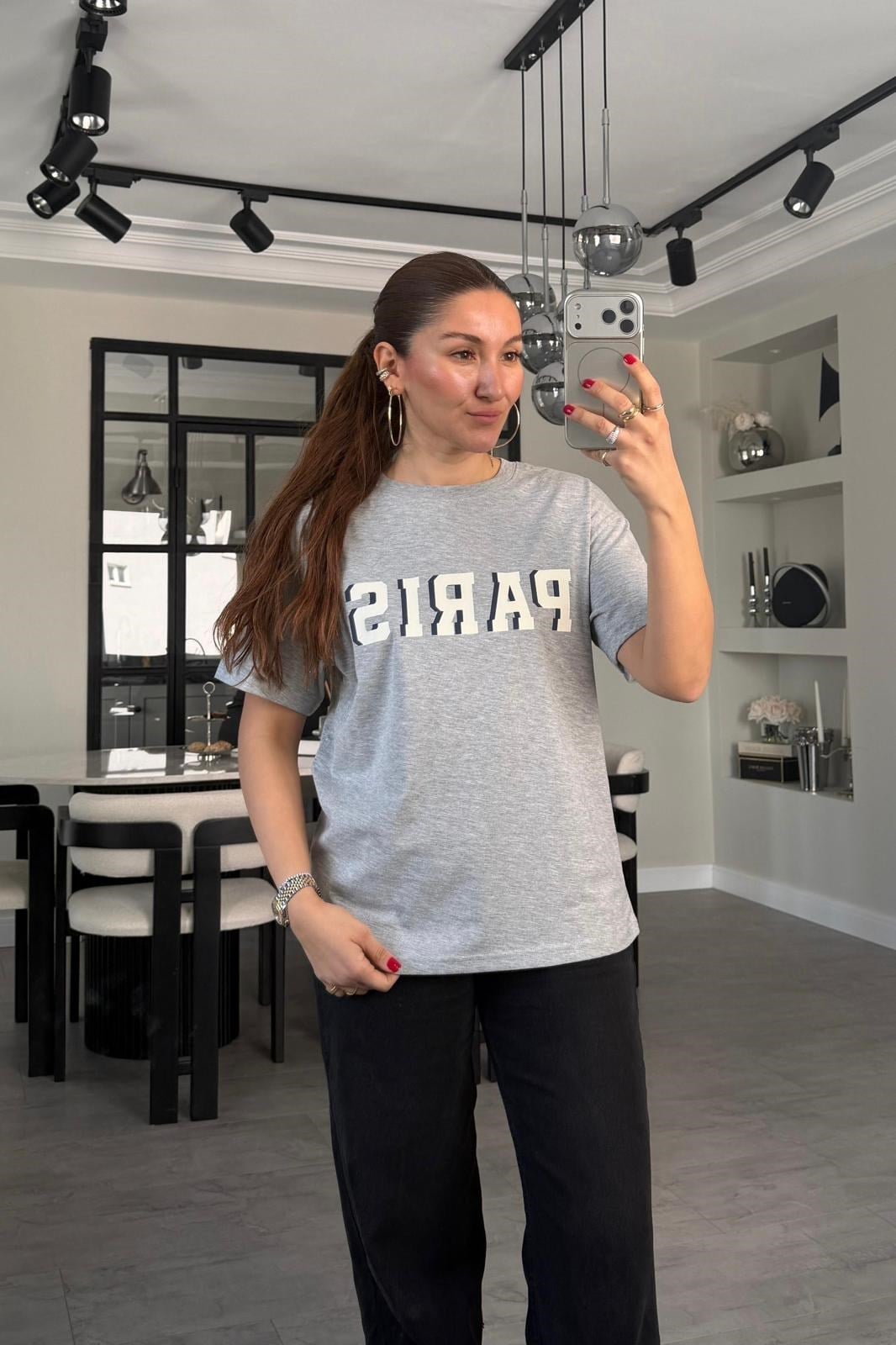 PARİS BASKILI OVERSİZE T-SHİRT