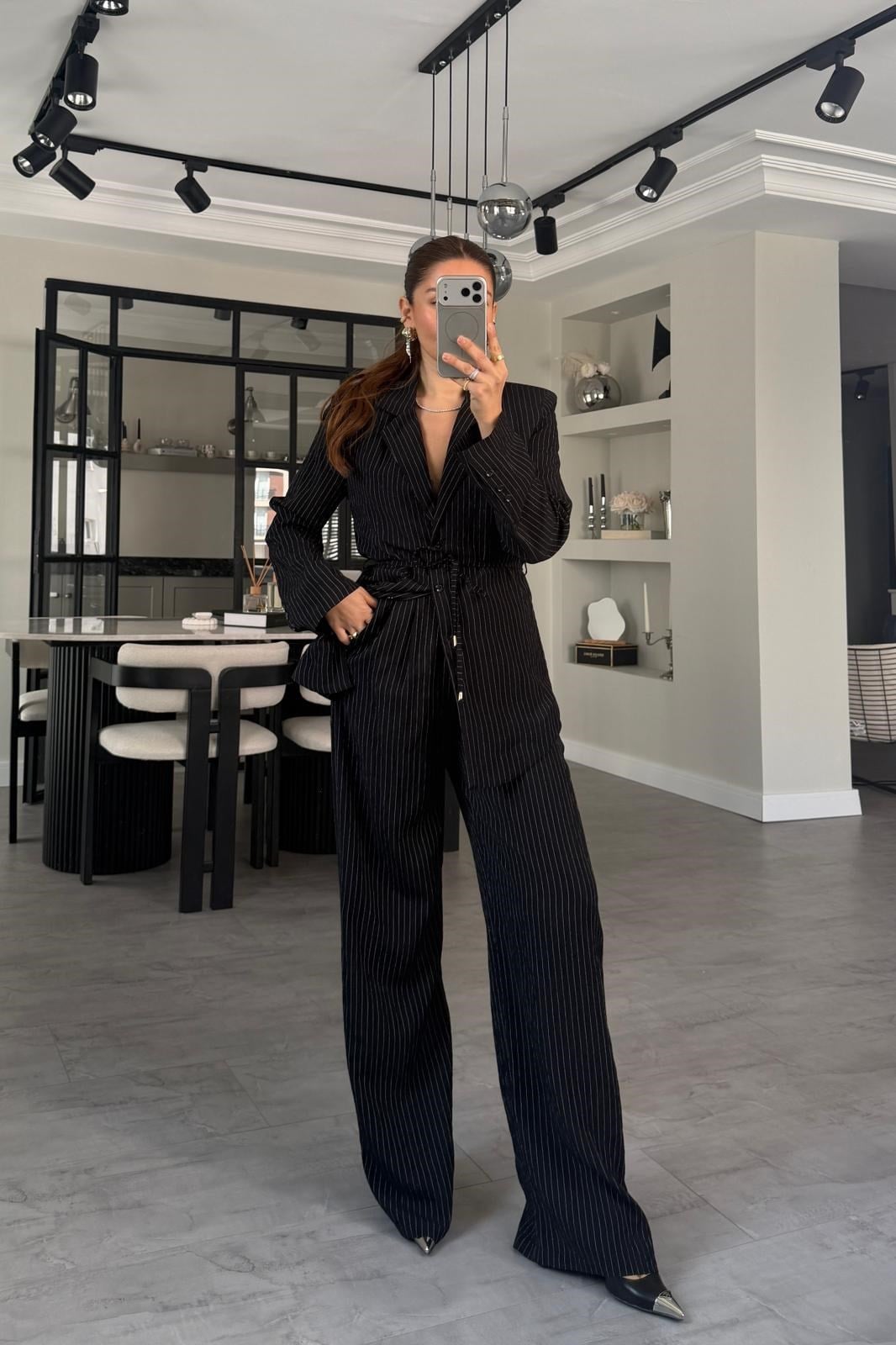 YANDAN FERMUARLI ÇİZGİLİ PALAZZO PANTOLON/1372