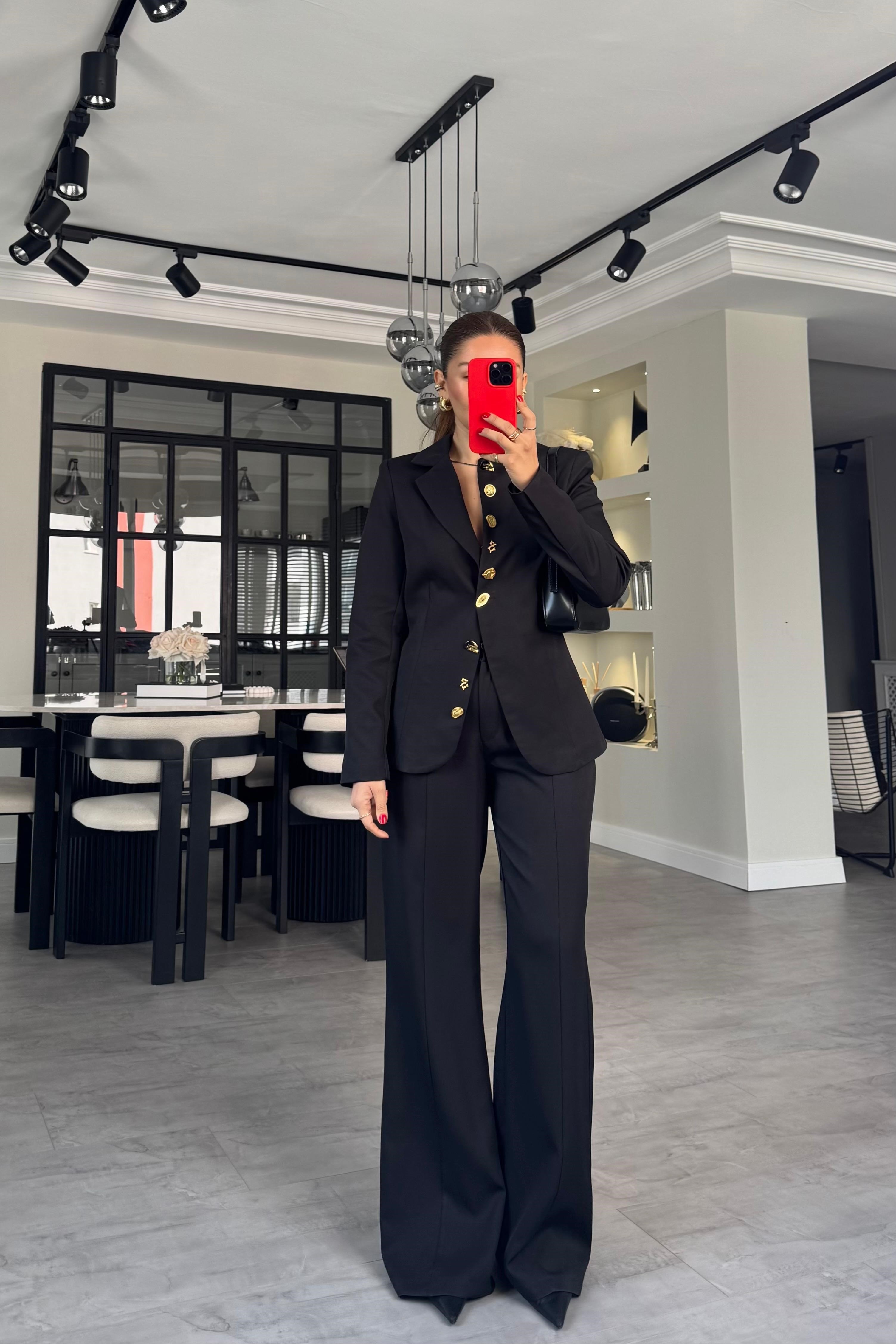 GEOMETRİK GOLD DÜĞMELİ CEKET TAKIM/7794