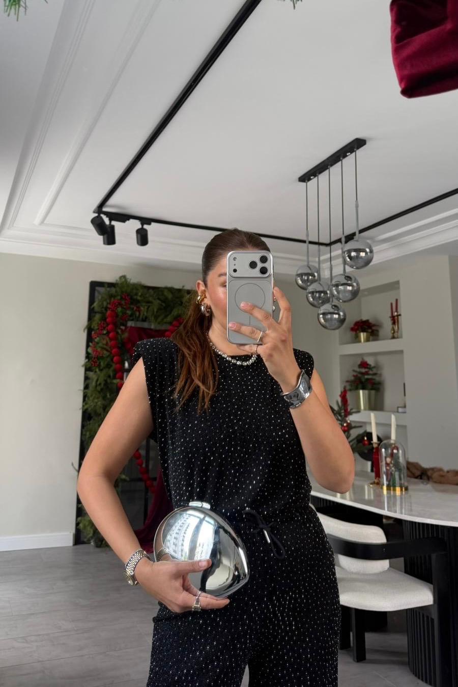 VATKALI TAŞLI KOLSUZ BLUZ/29414