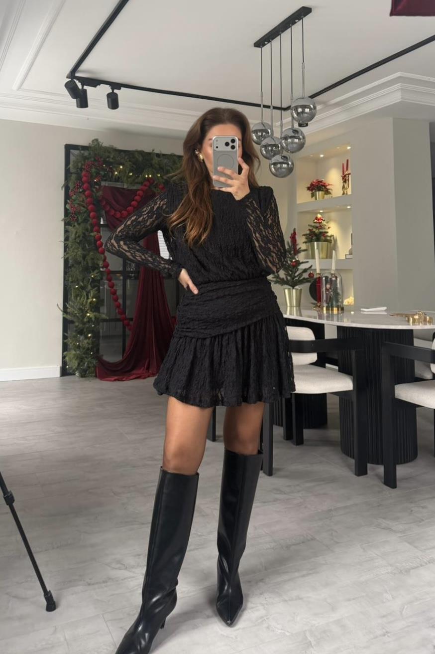 DANTEL GÜPÜRLÜ MİNİ ELBİSE