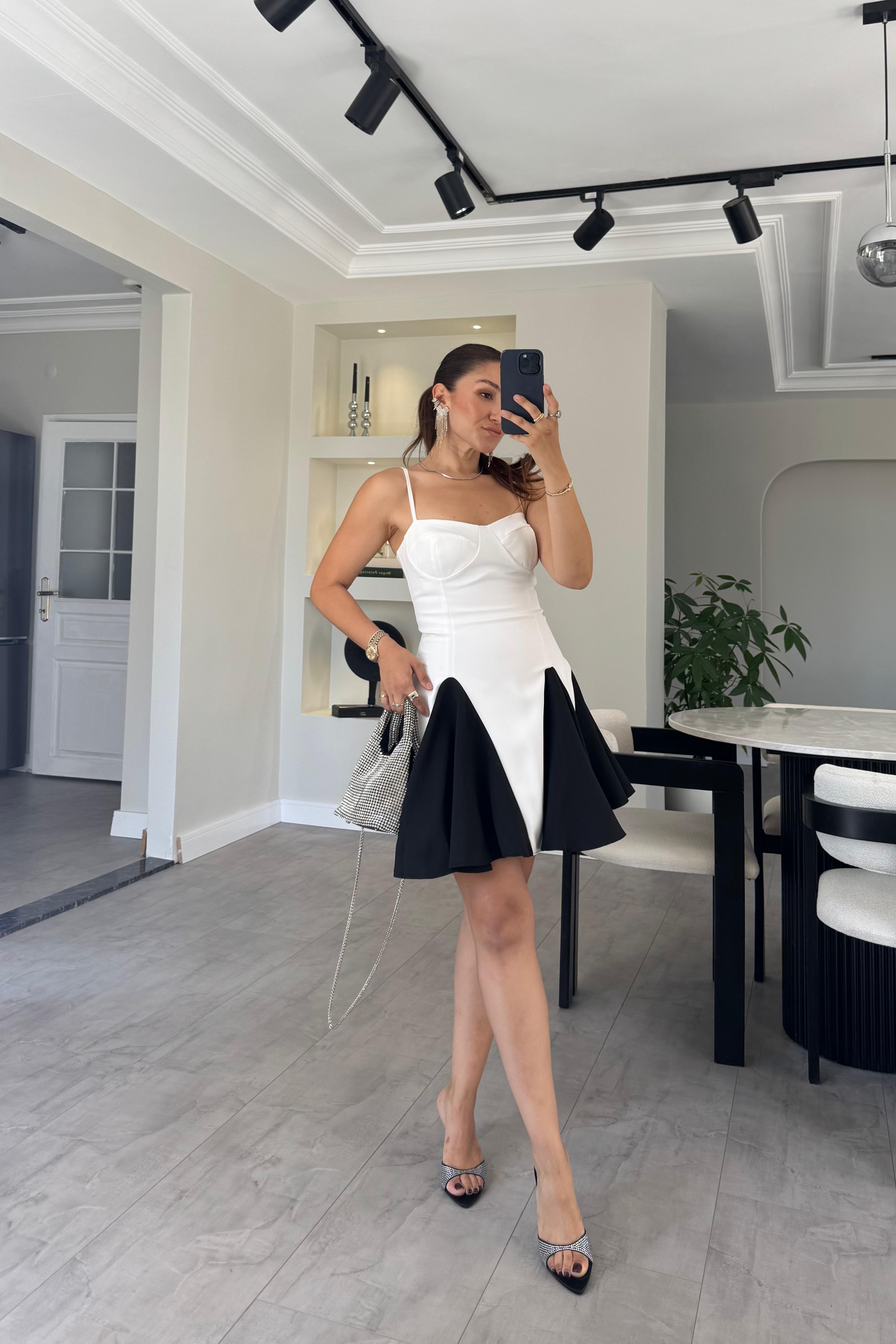 BELLA VOLANLI ÇİFT RENK ELBİSE/1143