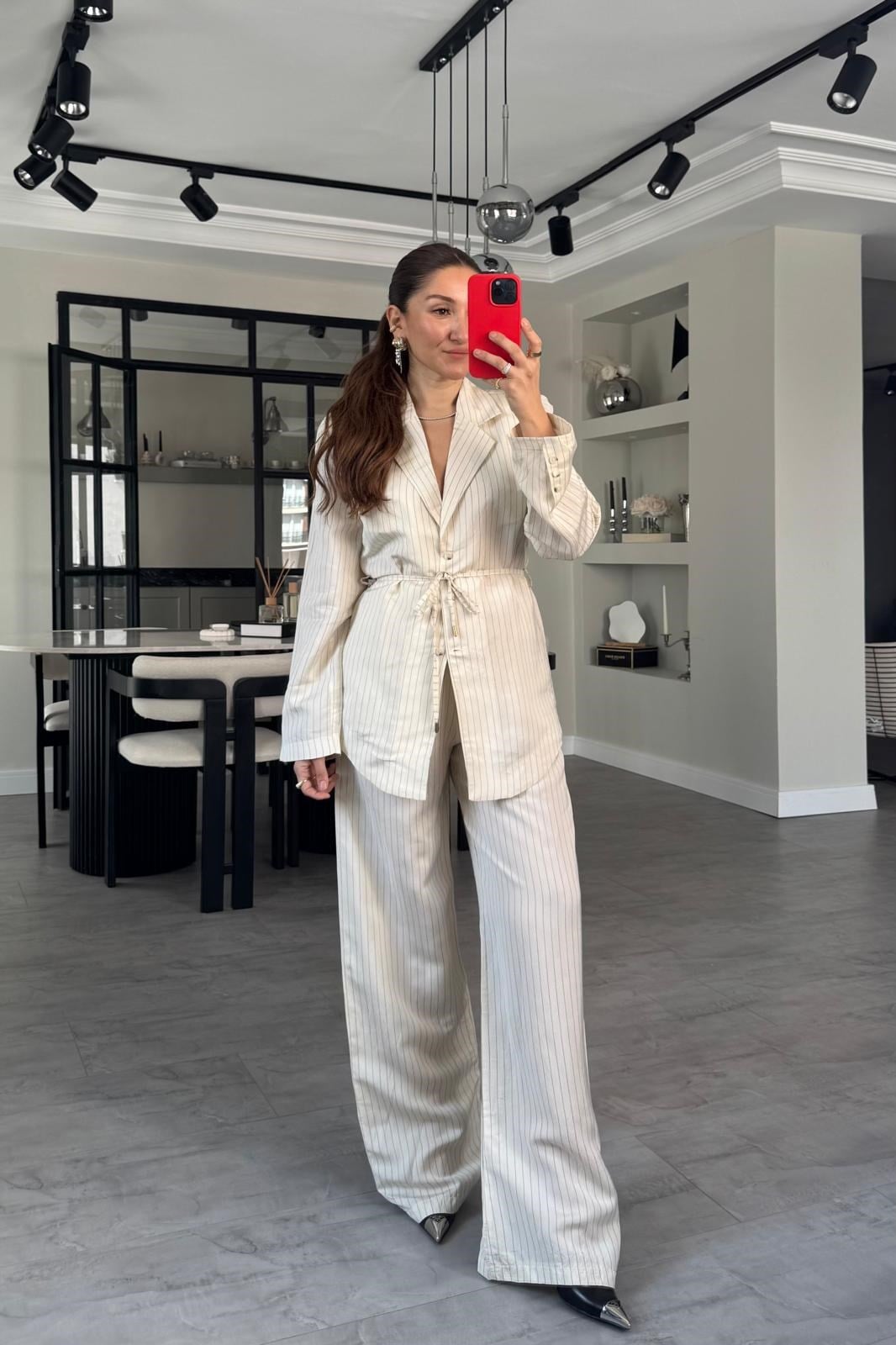 YANDAN FERMUARLI ÇİZGİLİ PALAZZO PANTOLON/1372