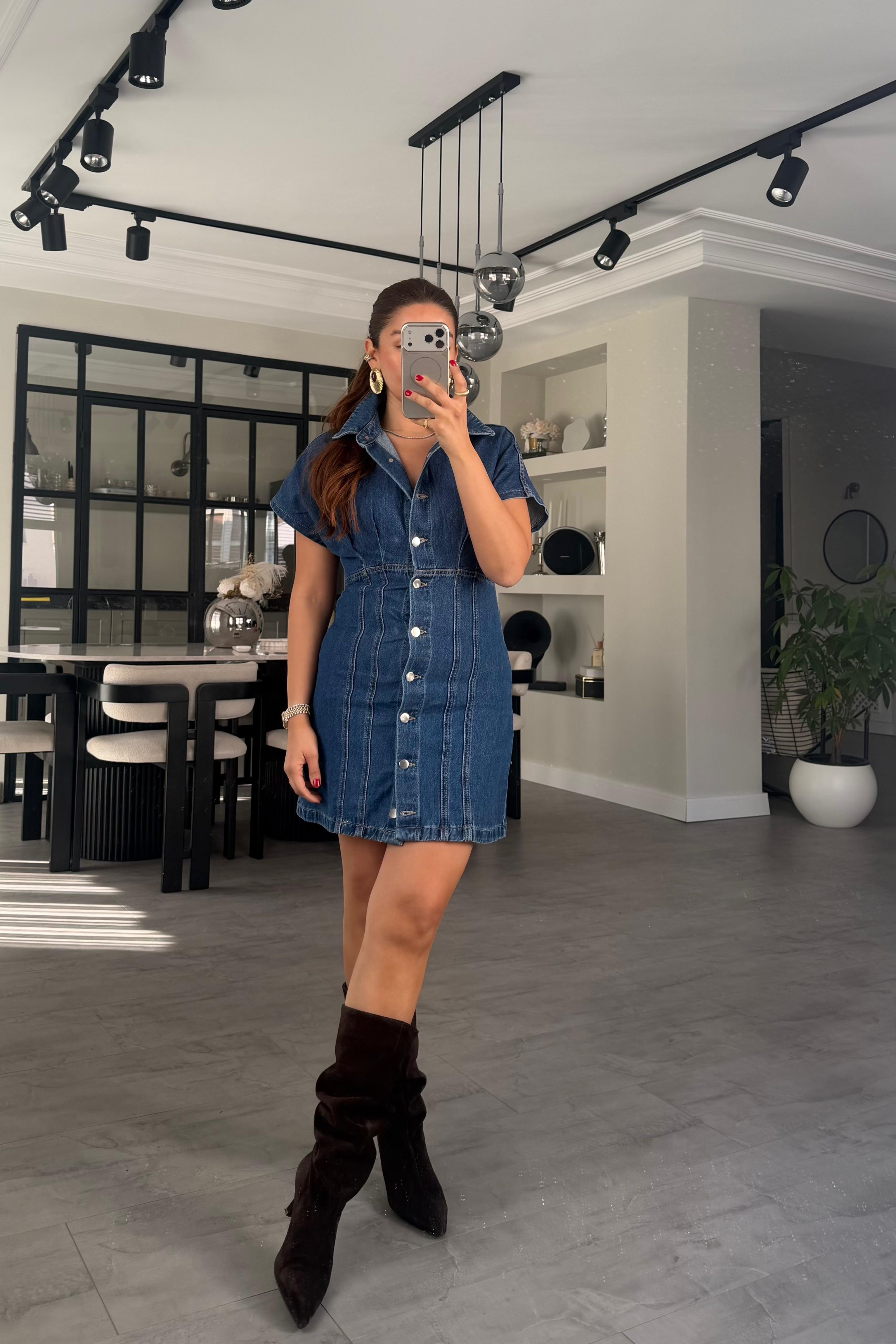 KISA KOL DENİM ZR ELBİSE