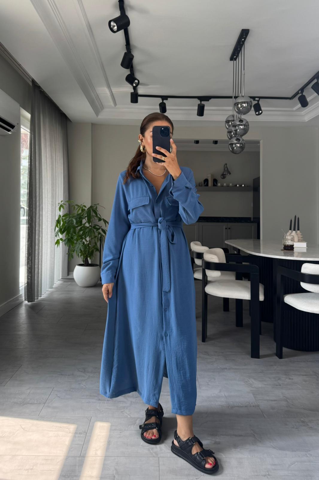 AYROBİN ÖNÜ CEPLİ GÖMLEK ELBİSE/8239