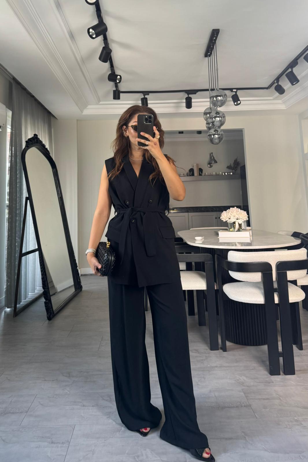 KUŞAKLI YELEK KUMAŞ TAKIM/9413