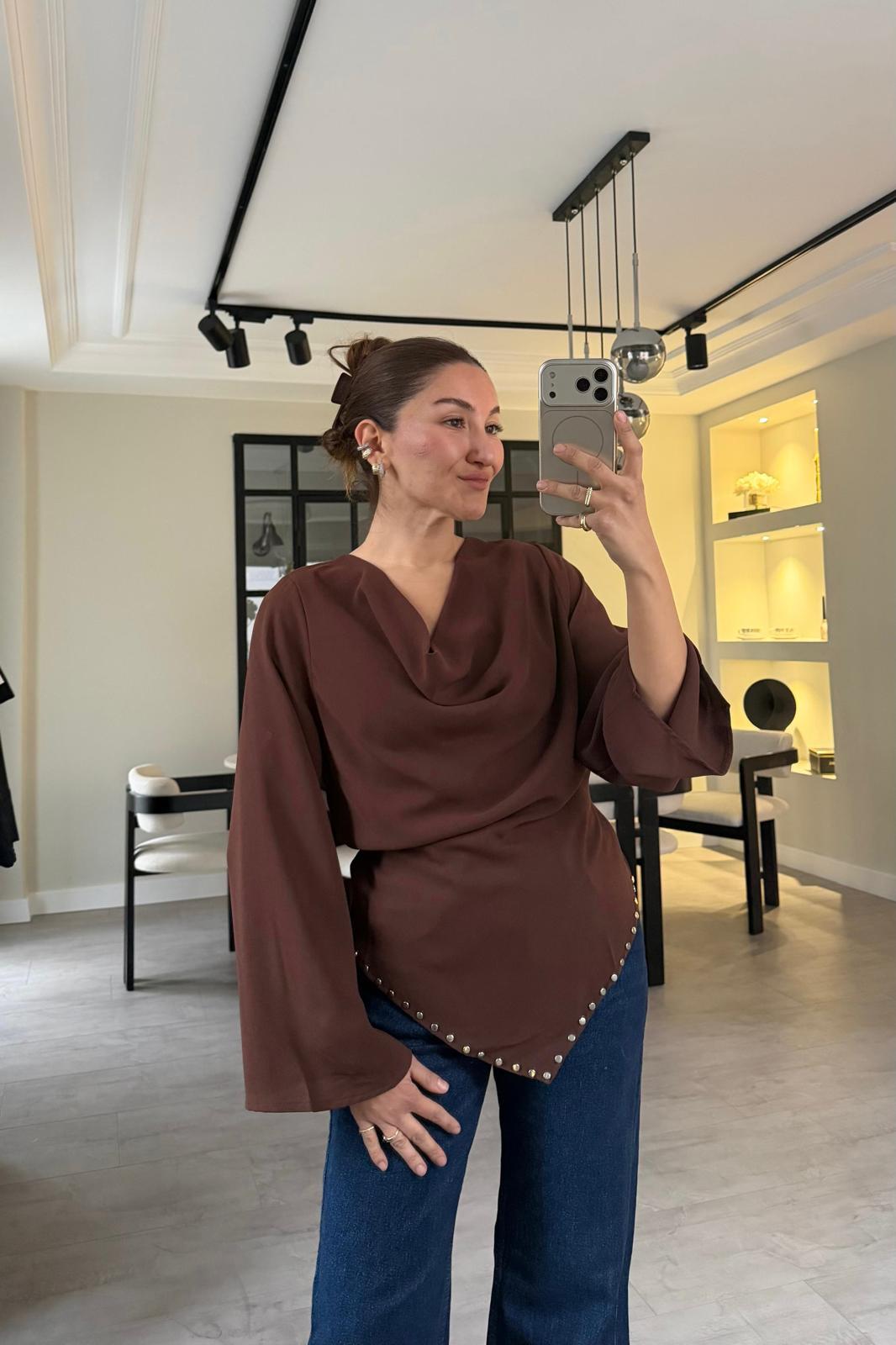 VEREV KESİM KUŞAKLI BLUZ/1243