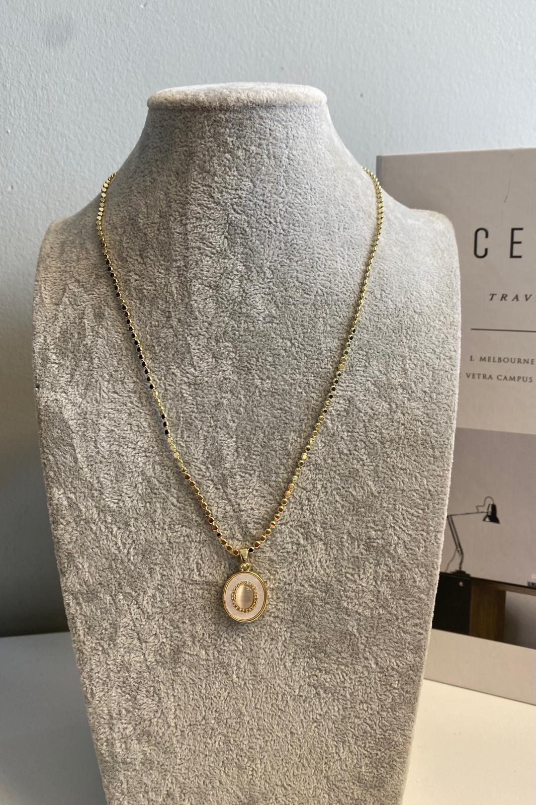 OVAL SEDEF TAŞLI EZME NOKTALI KOLYE 45cm