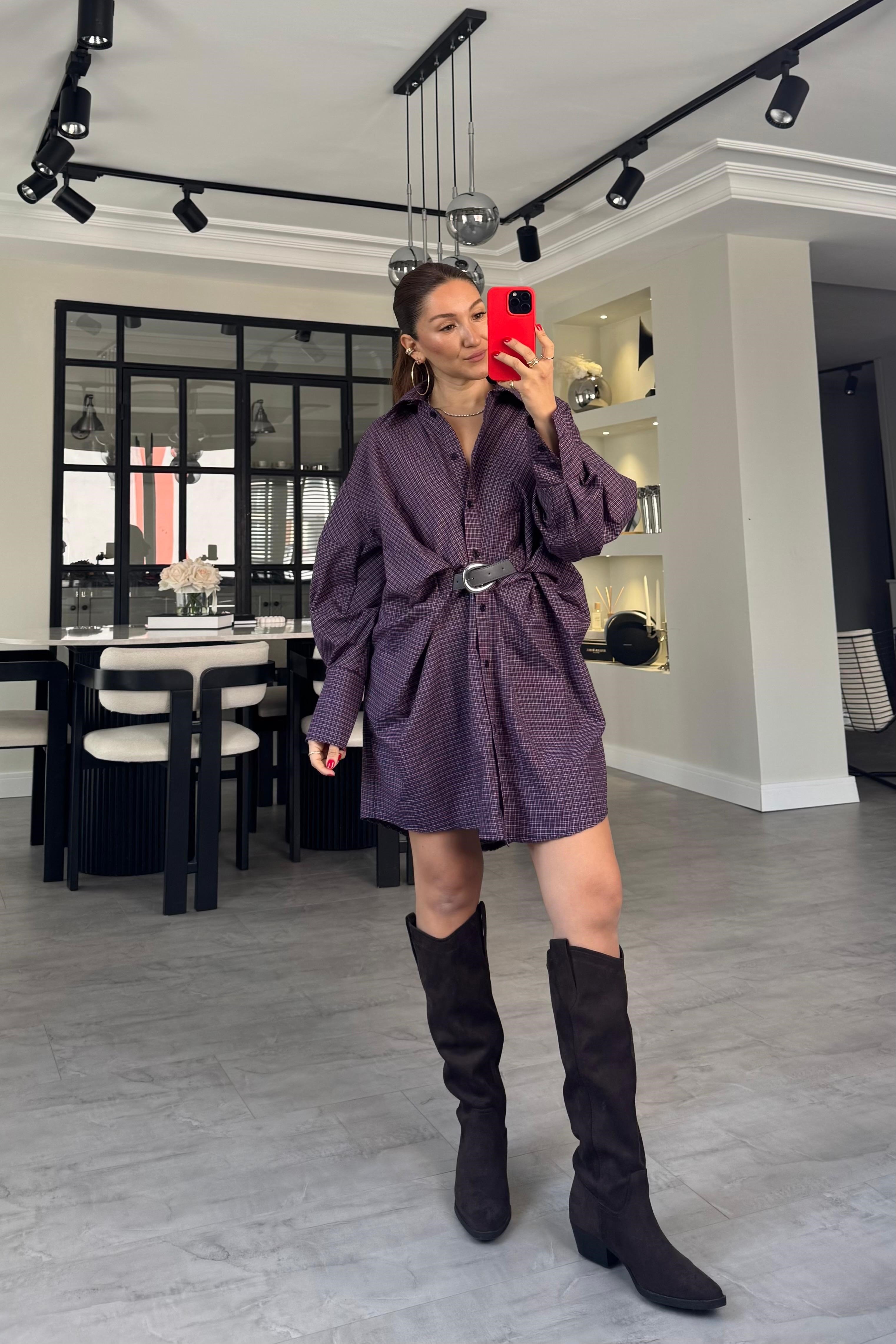 EKOSE KEMERLİ GÖMLEK ELBİSE/7701