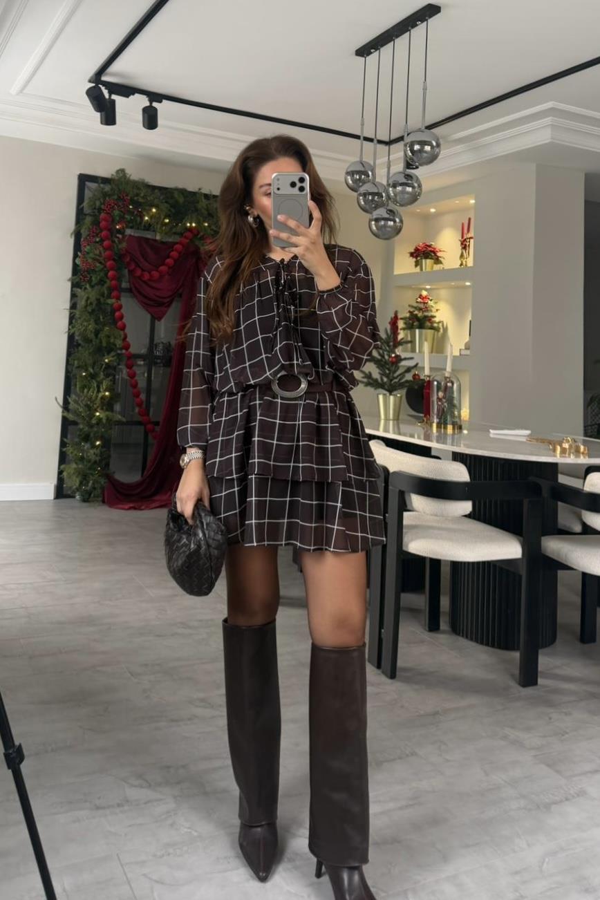 KARELİ ŞİFON ELBİSE/35528