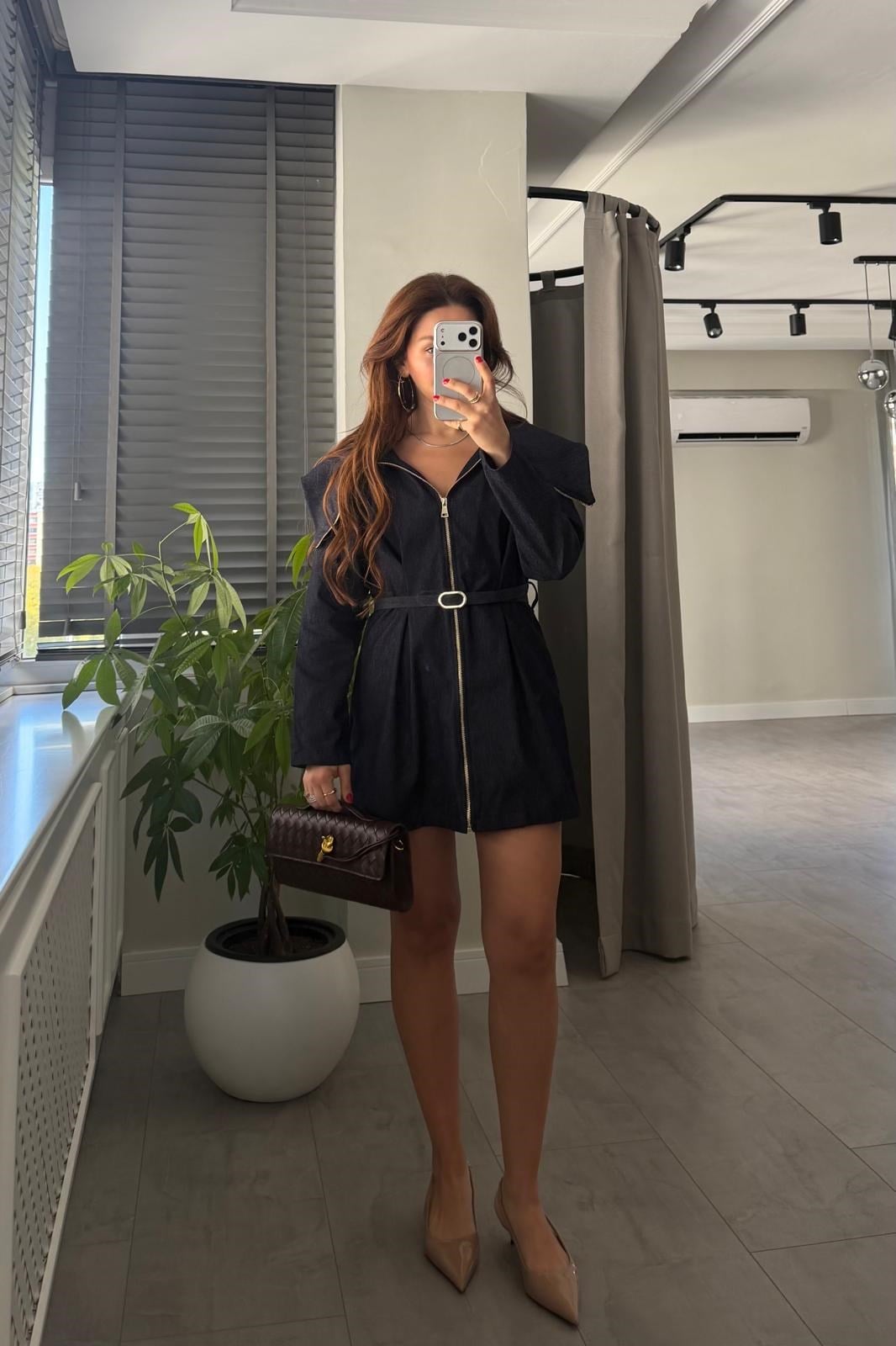 GOLD FERMUARLI MADONNA YAKA MİNİ ELBİSE/7790