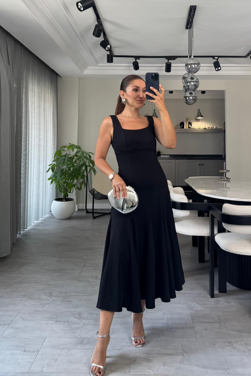 ETEK UCU PARÇALI KREP ELBİSE/1148