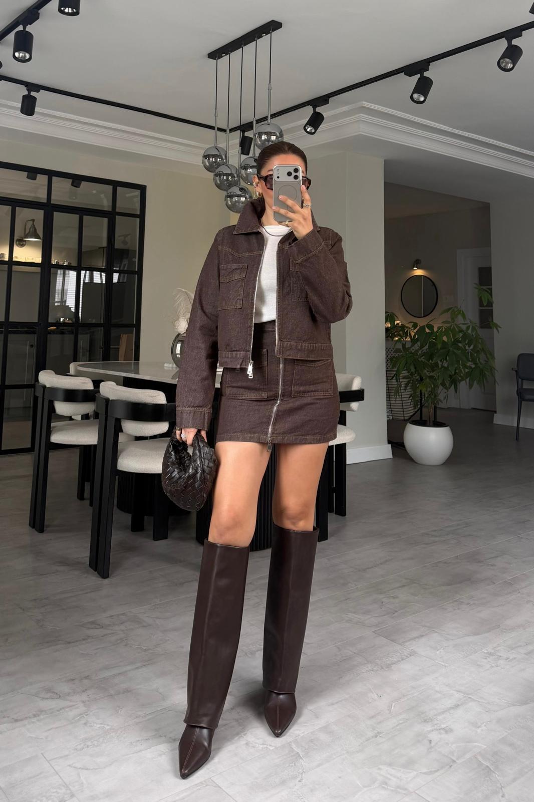 SİLVER FERMUARLI DENİM ETEK TAKIM/0859