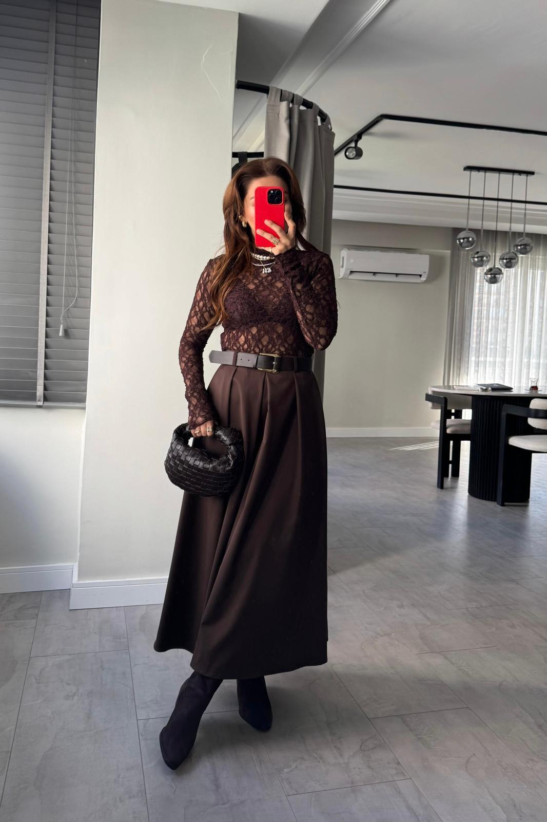 POLİVİSKON KEMERLİ MAKSİ ETEK/3360