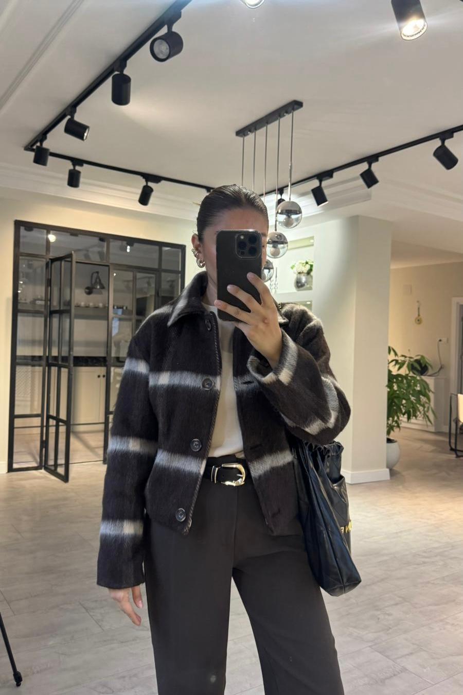 ÇİZGİLİ CROP KAŞE CEKET/5115