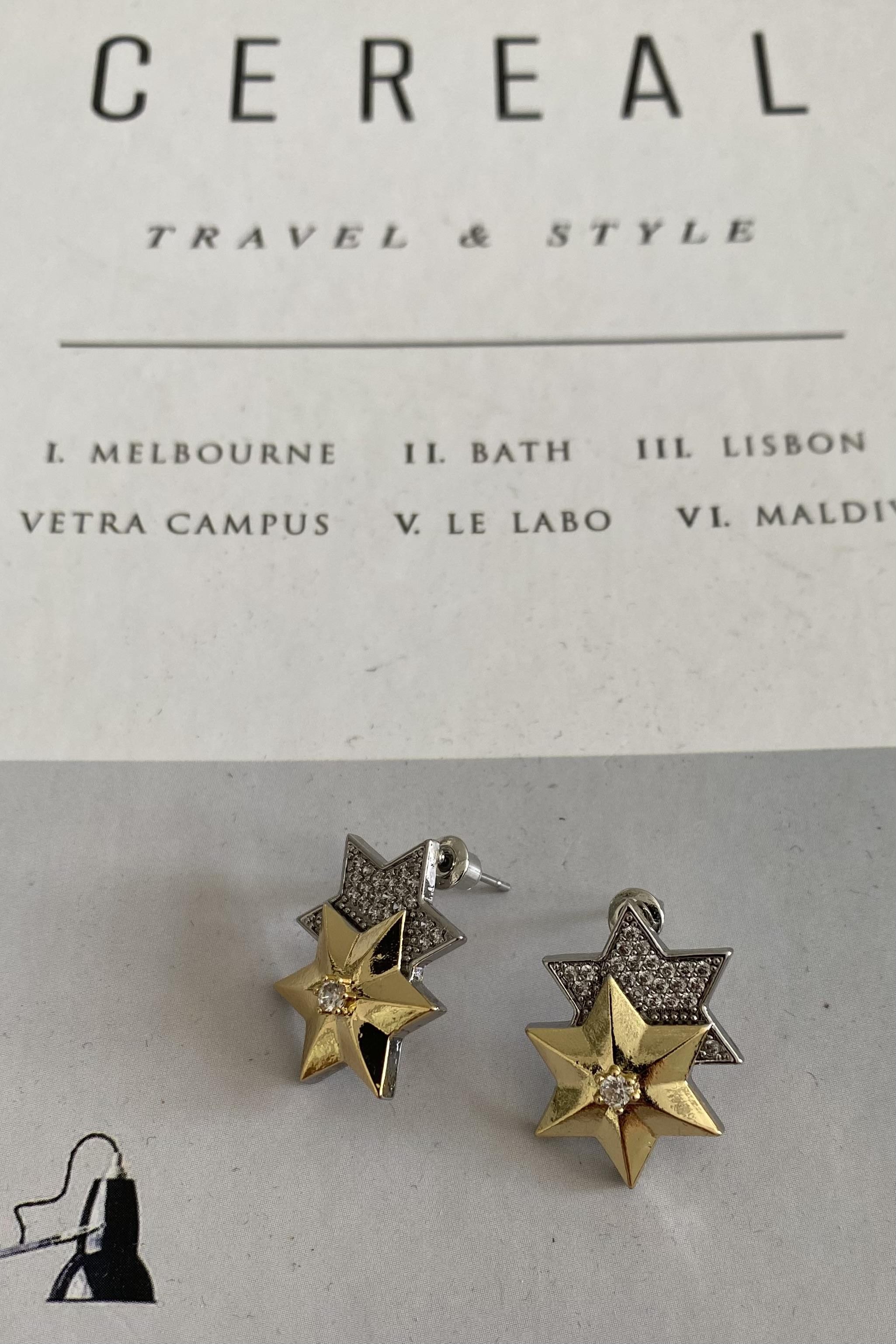 TAŞLI İKİLİ YILDIZ KÜPE