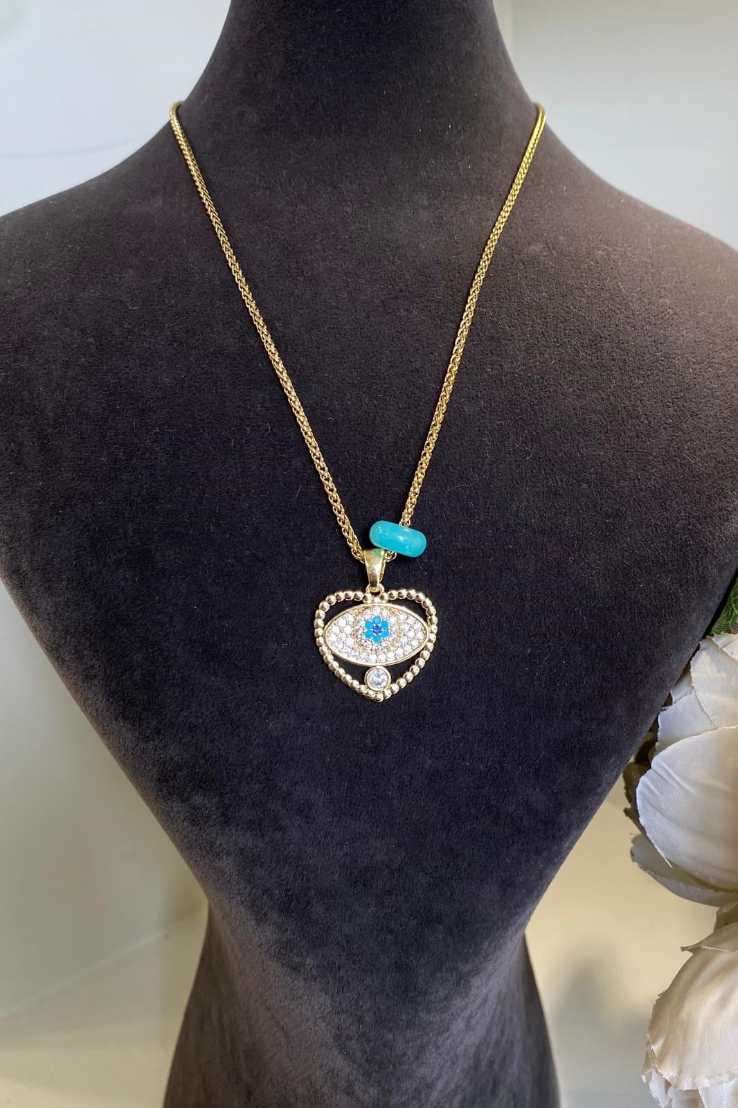 TURKUAZ TAŞLI ZİRKON GÖZ KOLYE