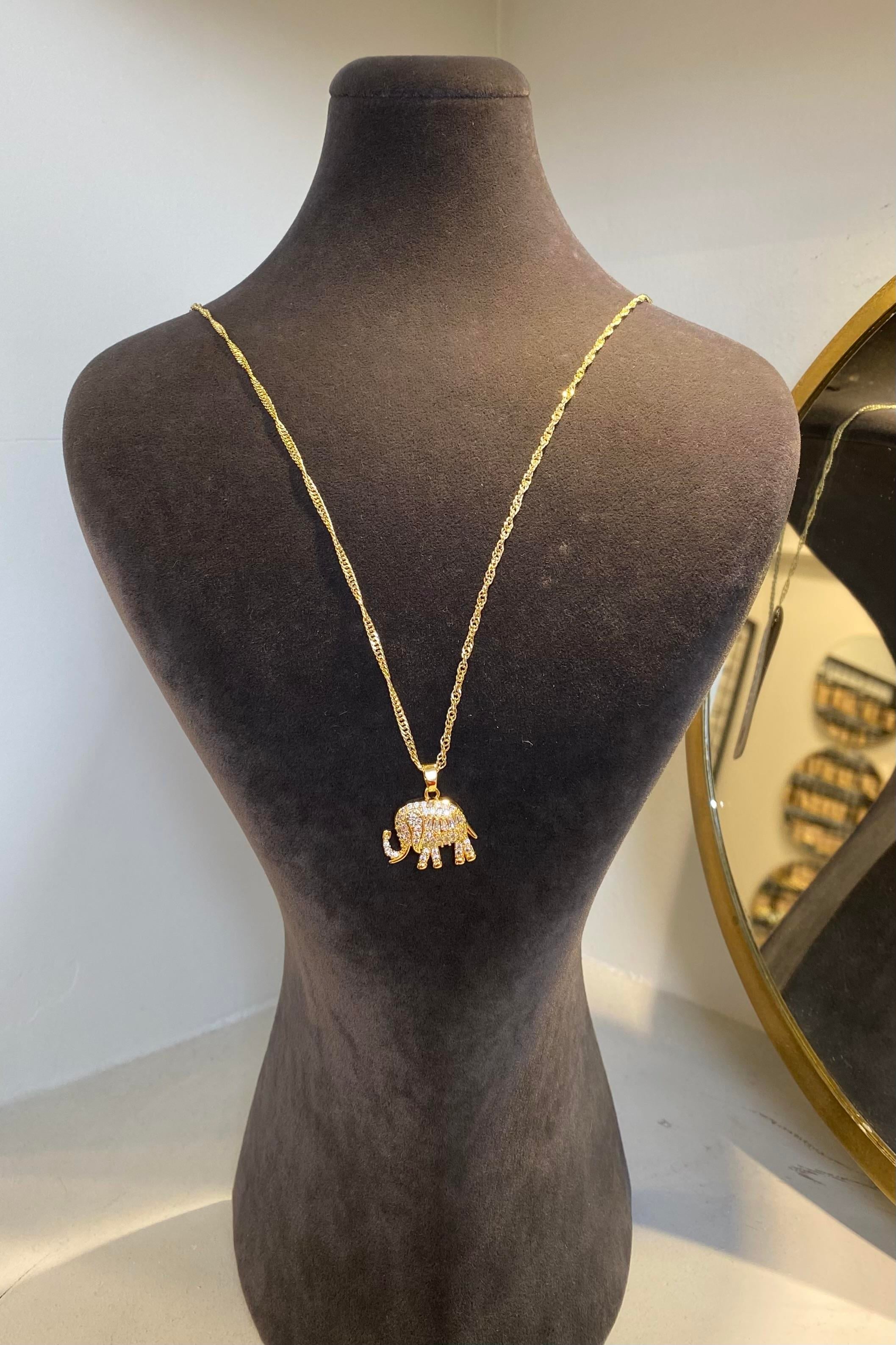 ZİRKON-BAGET TAŞLI FİL KOLYE