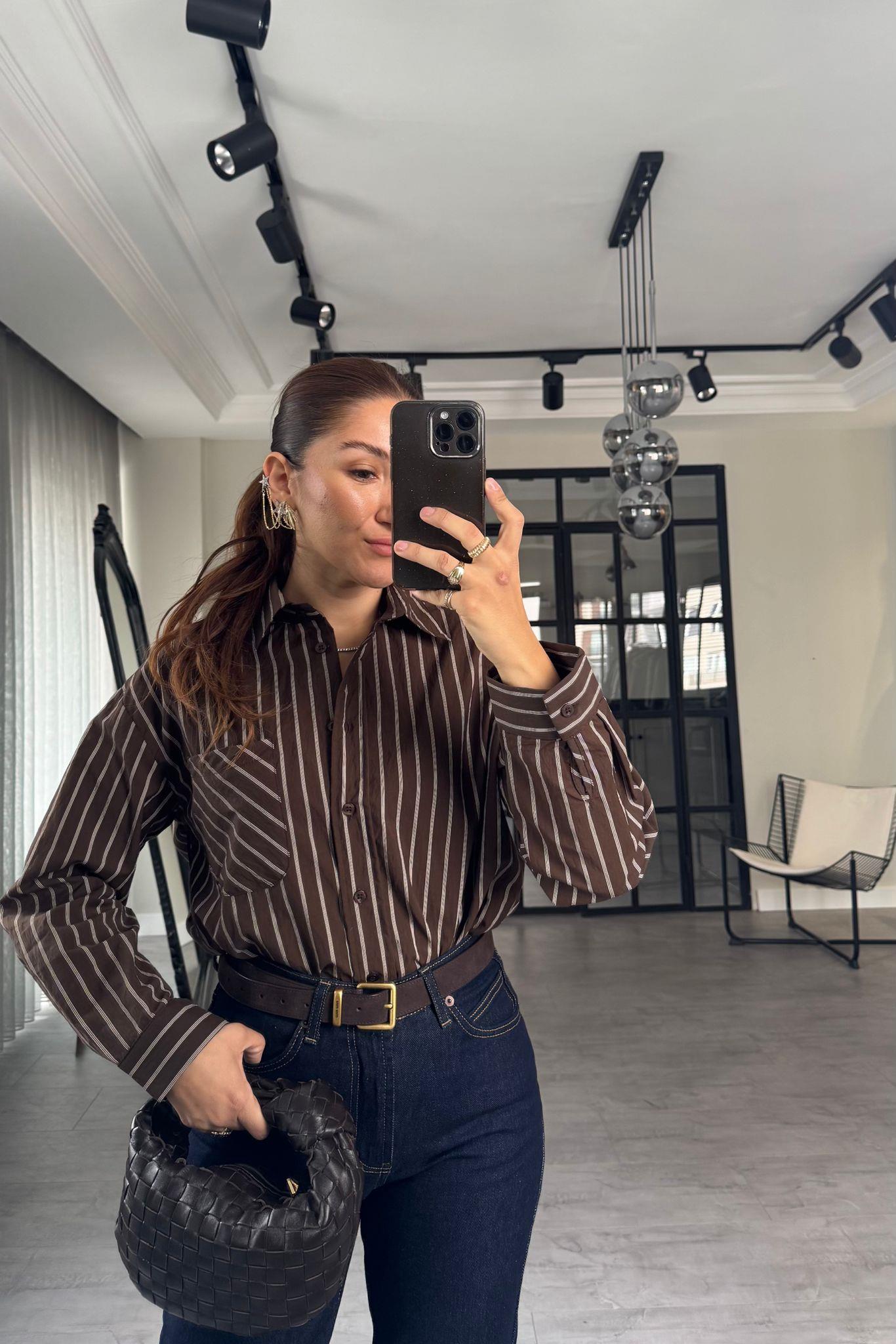 İNCE ÇİZGİLİ OVERSİZE GÖMLEK/3190