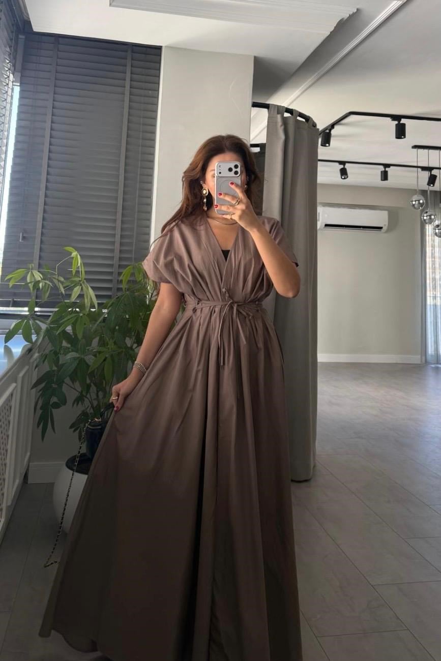 DÜŞÜK OMUZ PİLELİ MAKSİ ELBİSE/6201