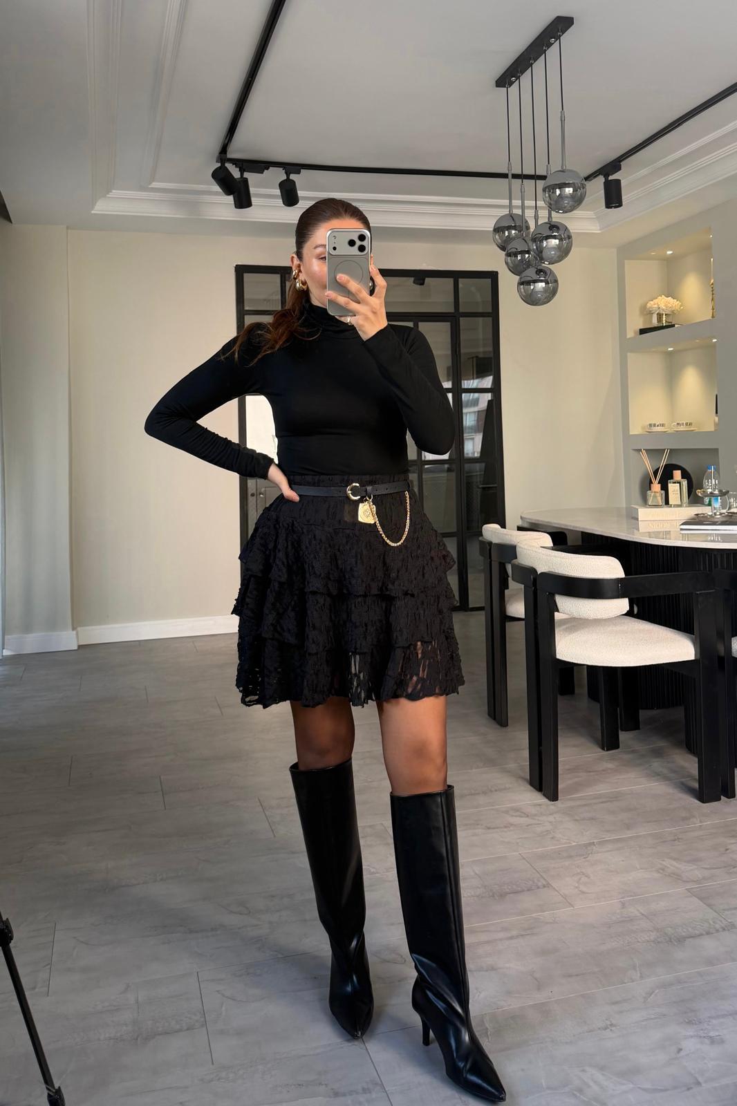 KATLI DANTEL GÜPÜRLÜ MİNİ ETEK/22537