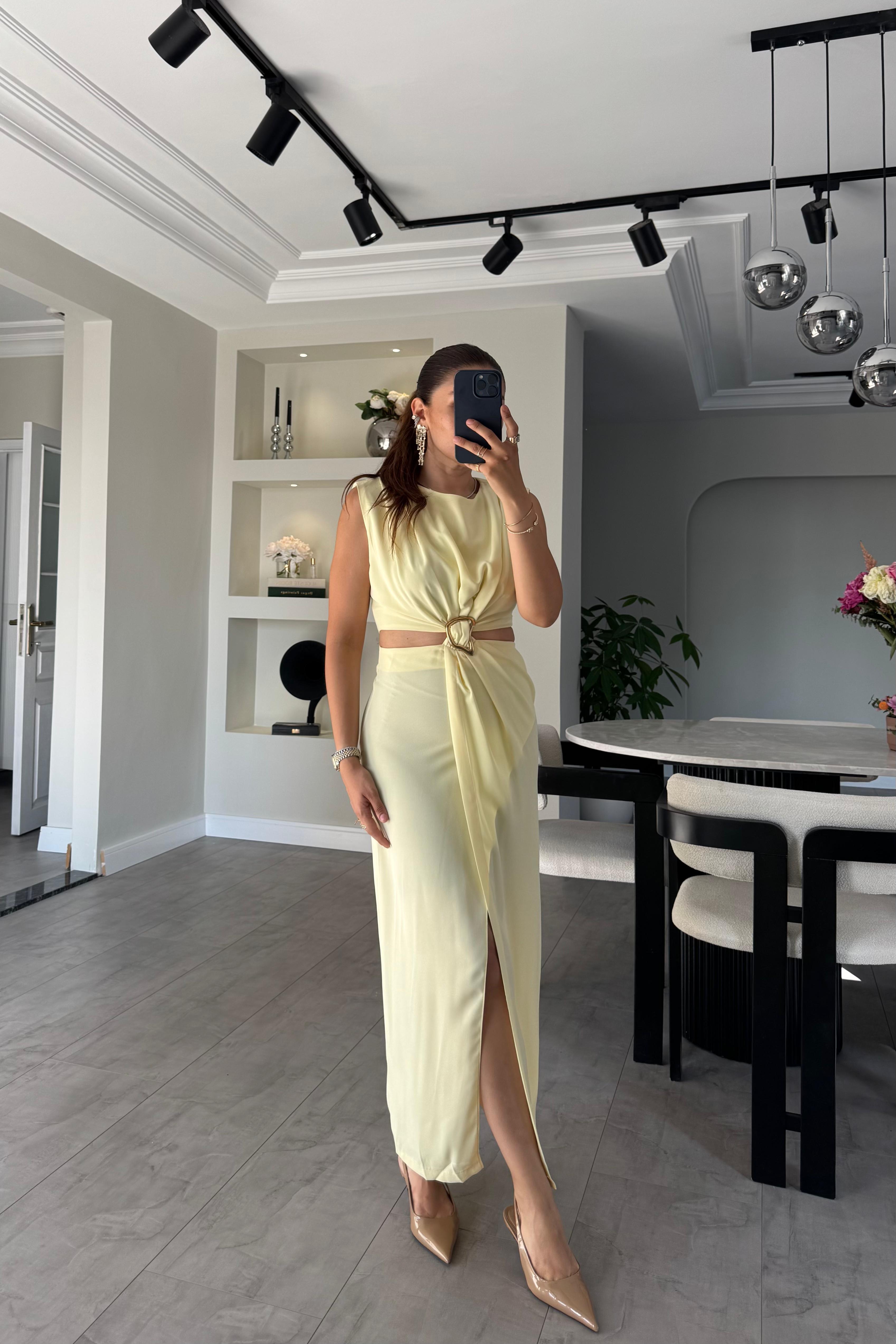 GOLD TOKALI BEL DEKOLTELİ ELBİSE/8190