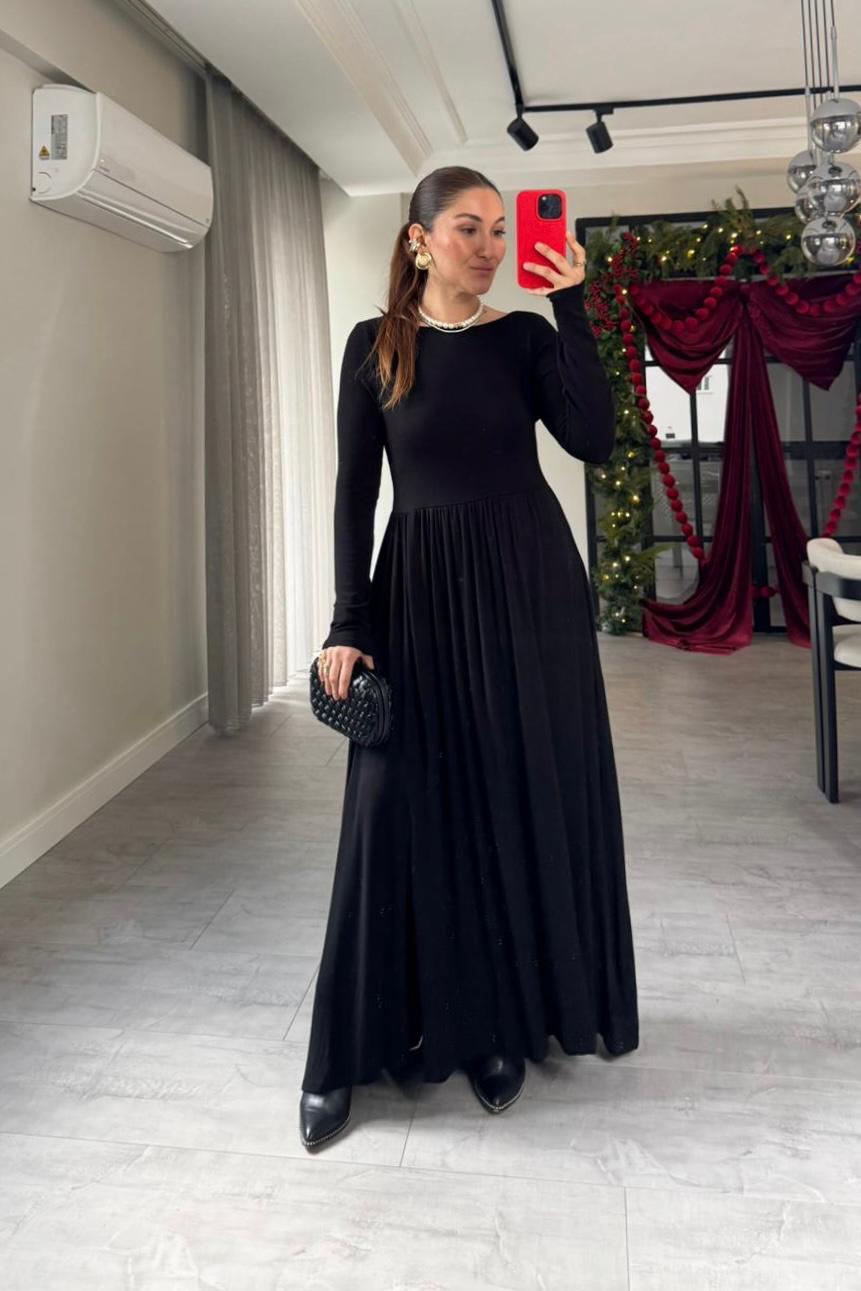 SIRT DEKOLTELİ UZUN KOL ELBİSE/2092