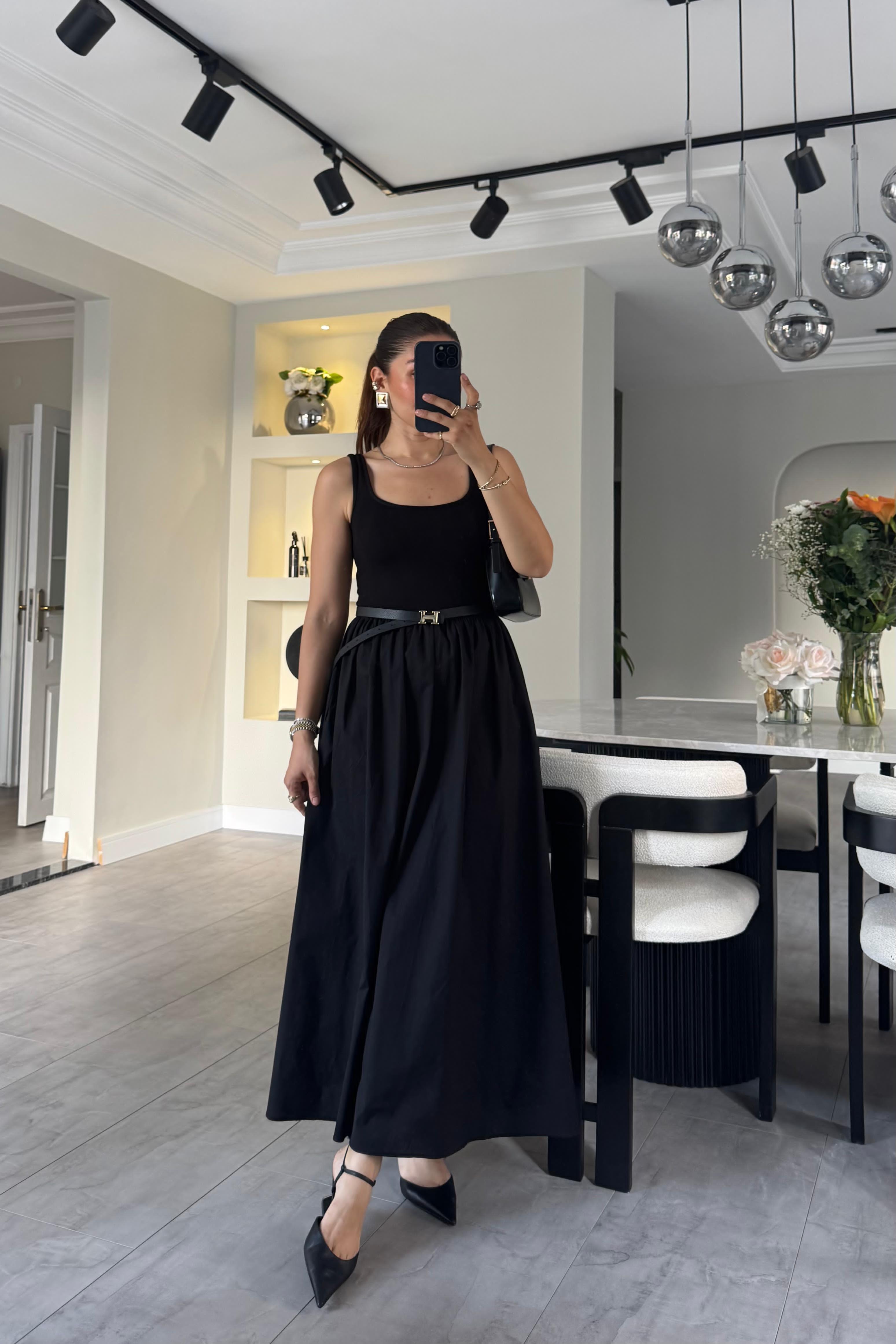 ASKILI POPLİN ELBİSE