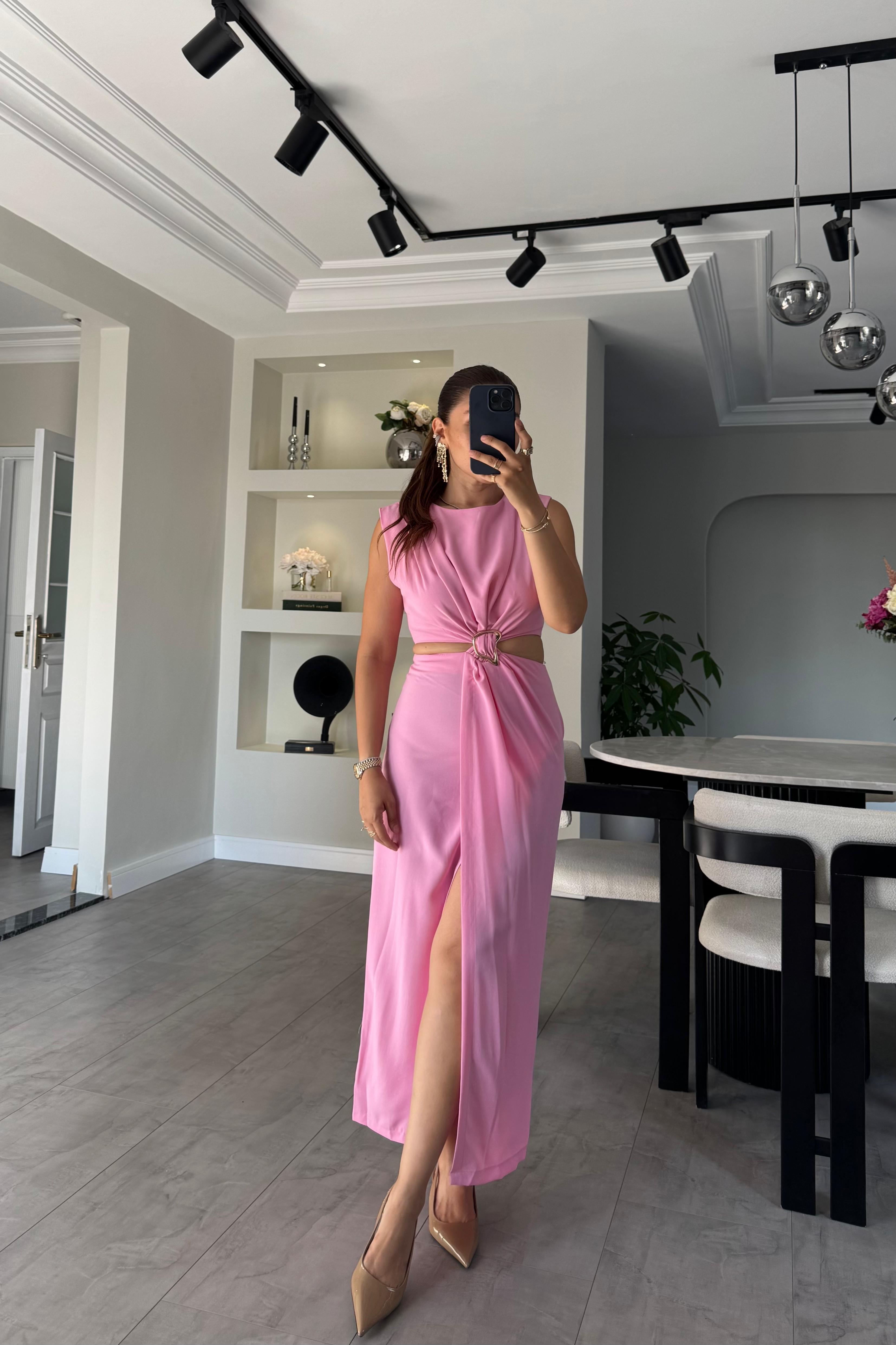 GOLD TOKALI BEL DEKOLTELİ ELBİSE/8190