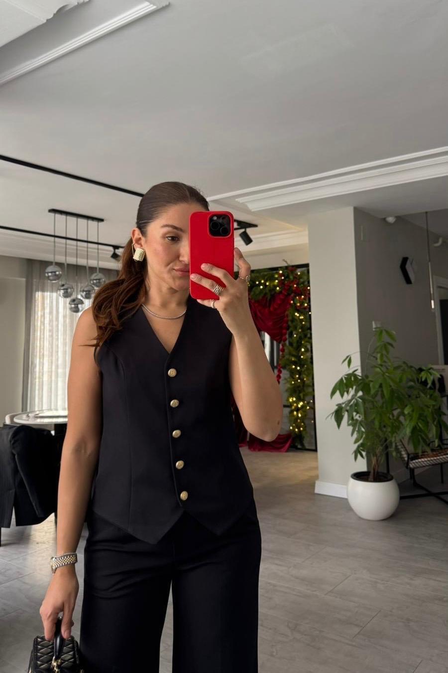 GOLD DÜĞMELİ V YAKA YELEK ZR