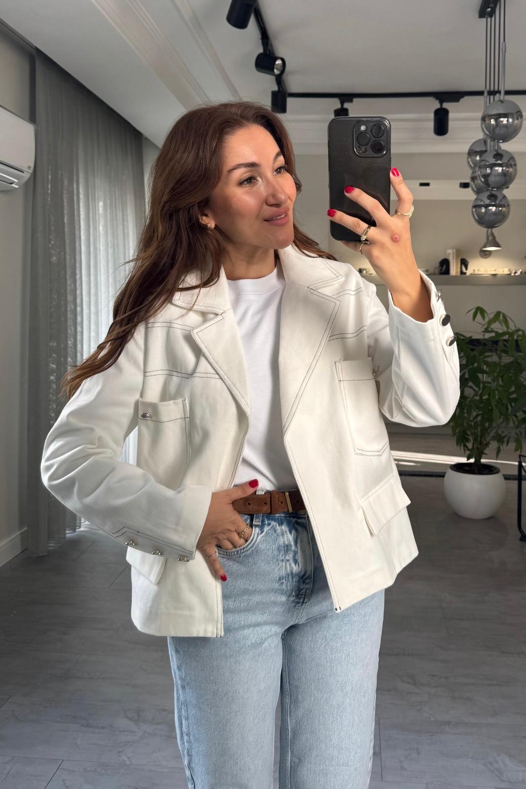 KONTRAST DİKİŞLİ GABARDİN CEKET/36698