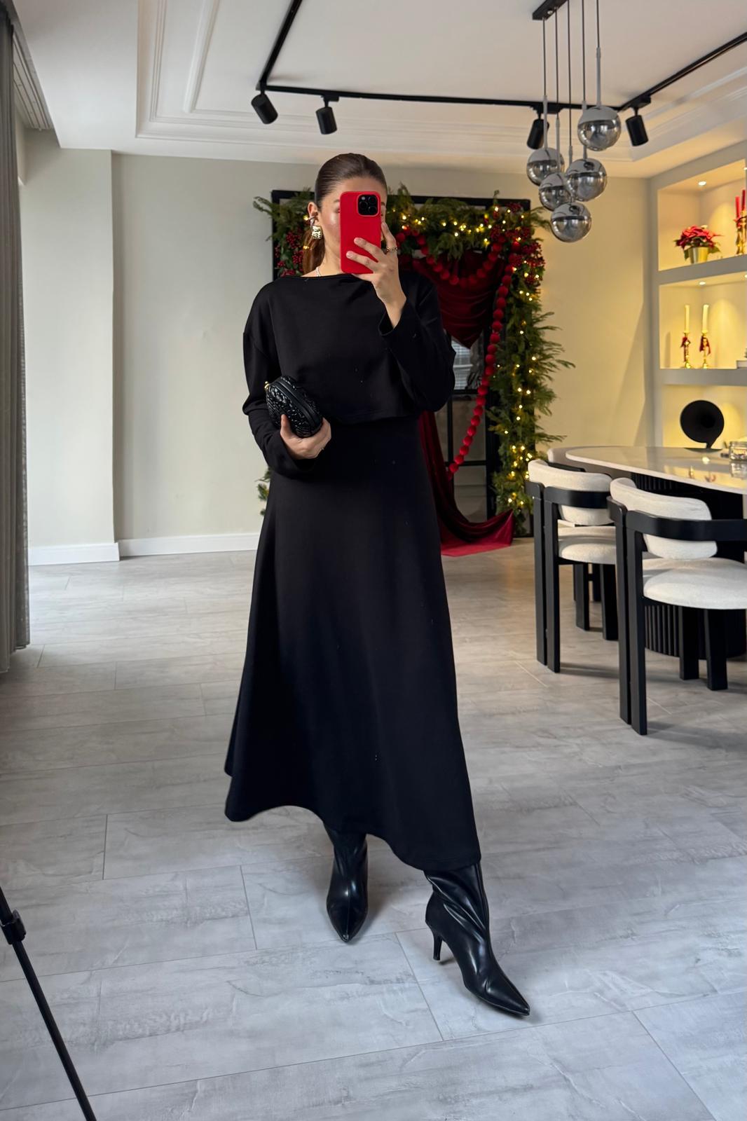 MODAL ELBİSE CROP TAKIM / 0872