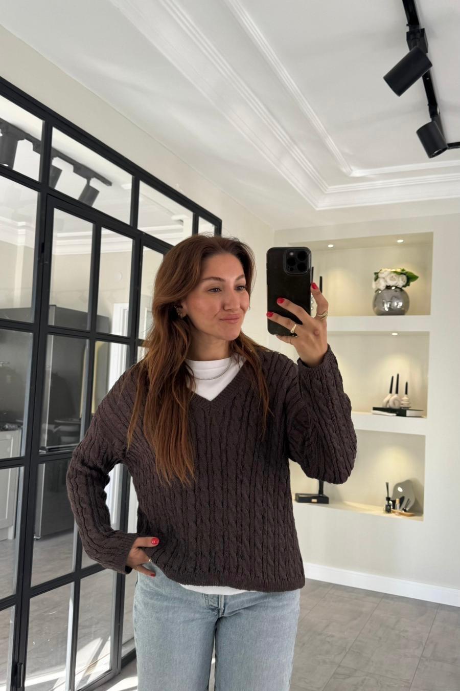 V YAKA SAÇ ÖRGÜ KAZAK/24189