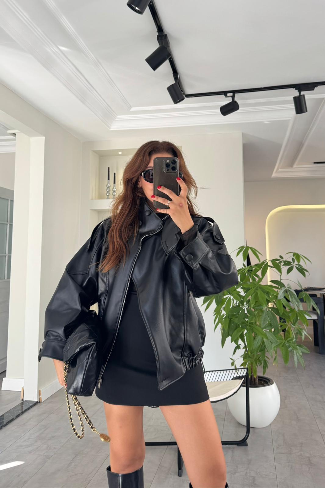 DİK YAKA BOMBER DERİ CEKET