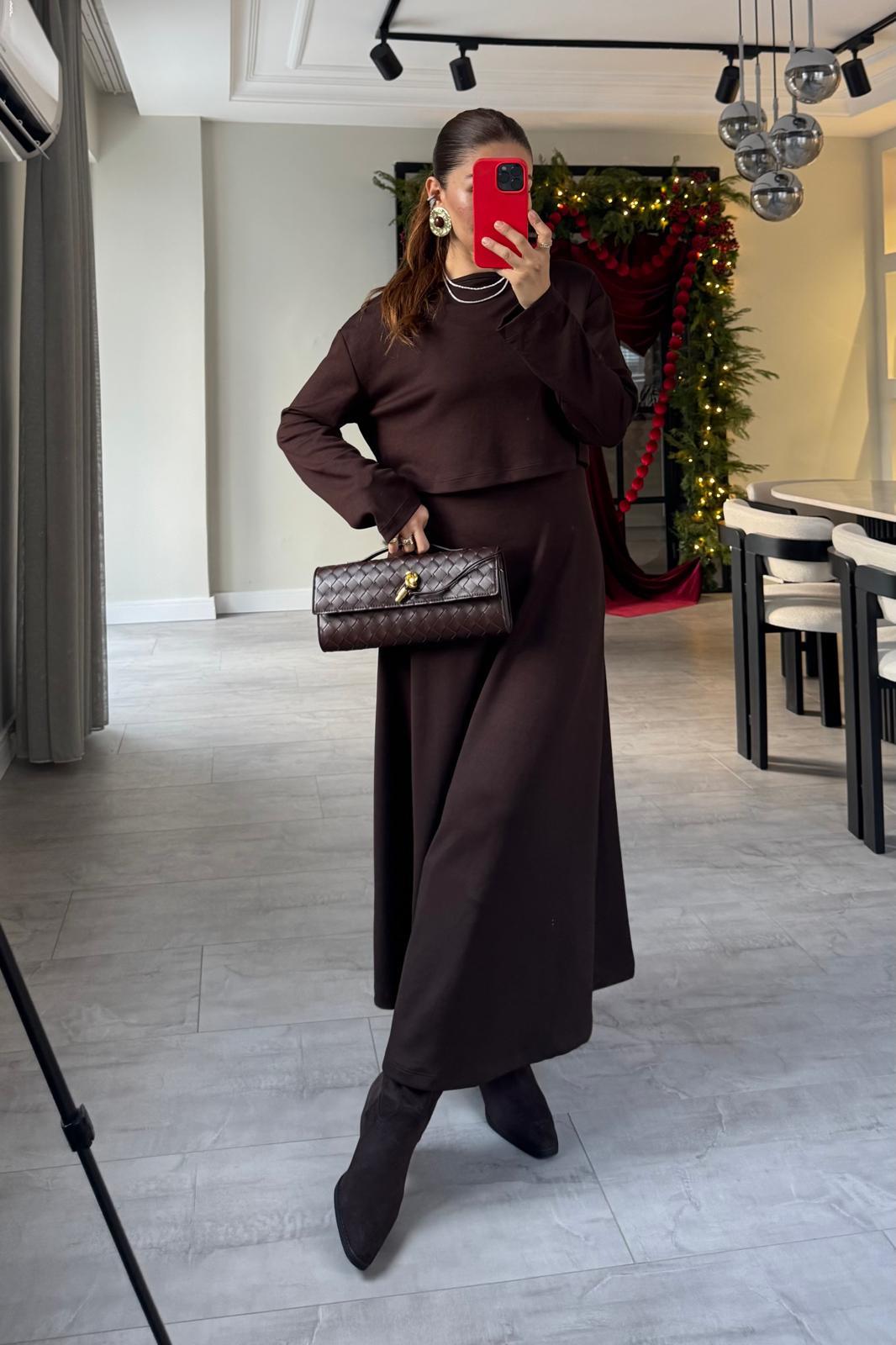 MODAL ELBİSE CROP TAKIM / 0872