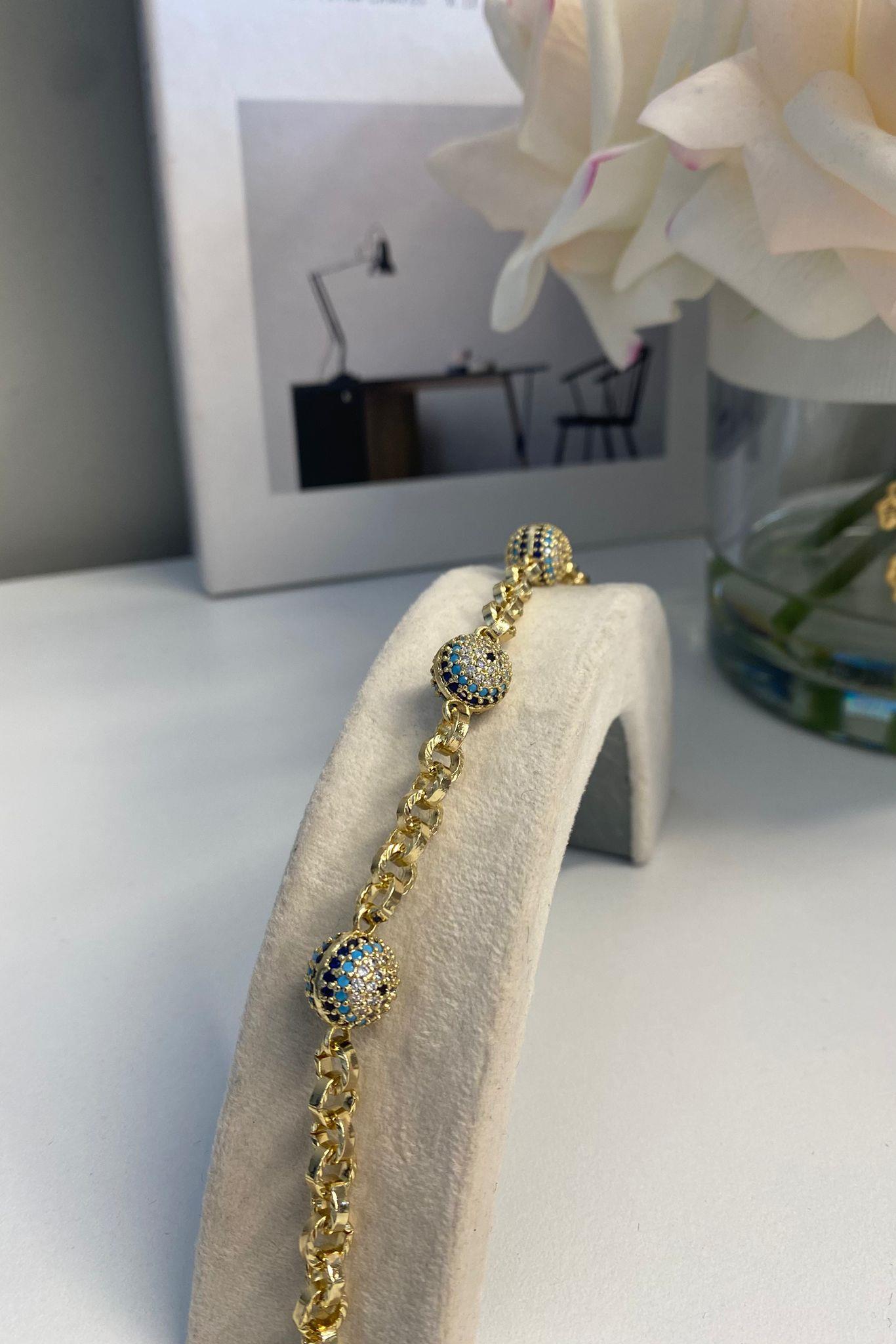 TAŞLI NAZAR BONCUKLU BİLEZİK