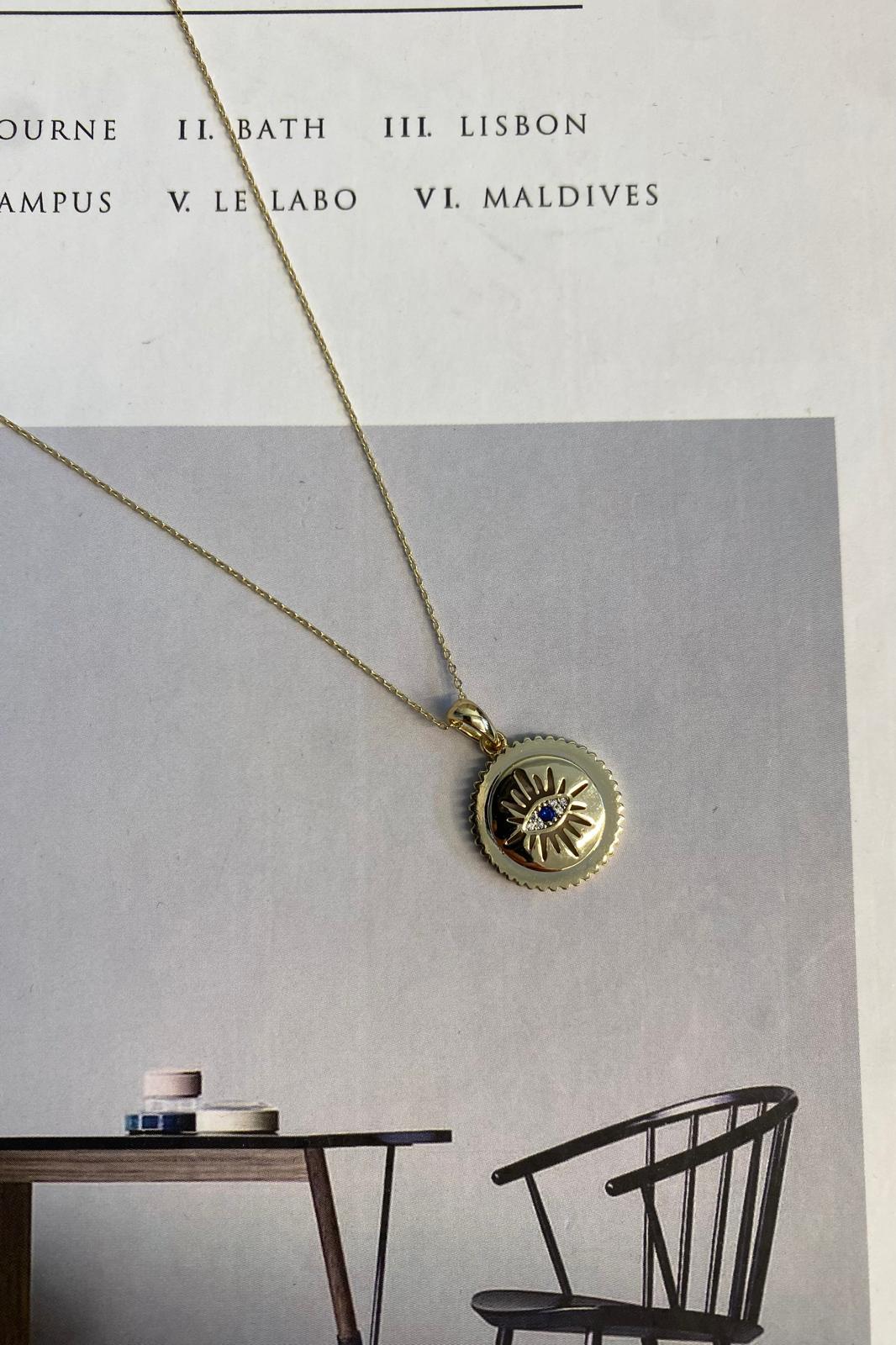 ZİRKON GÖZ DETAYLI PLAKA KOLYE