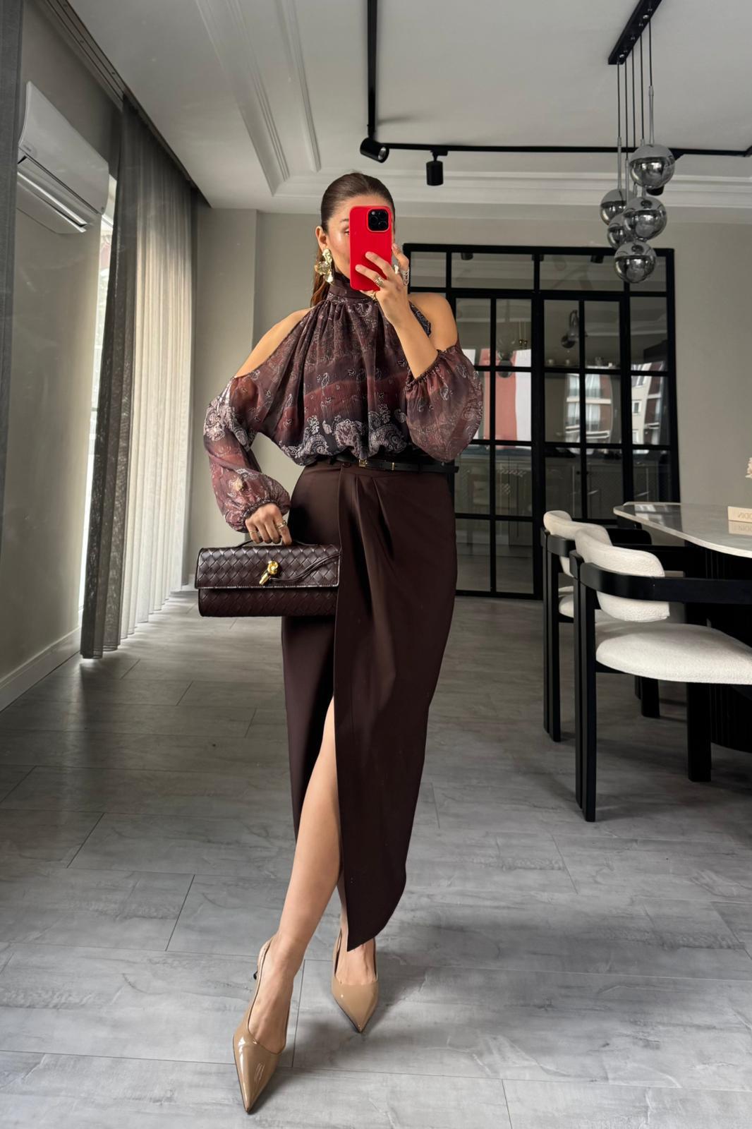 KEMERLİ KRUVAZE KUMAŞ ETEK/1057